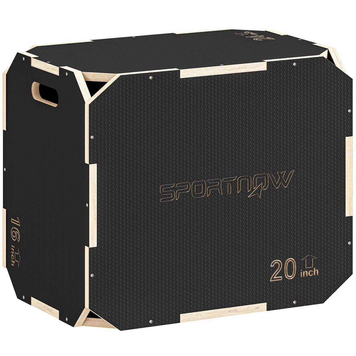 3-in-1 Plyo Box, jump box with handle cutouts, for home fitness and outdoor workouts, 3 jump heights, wood