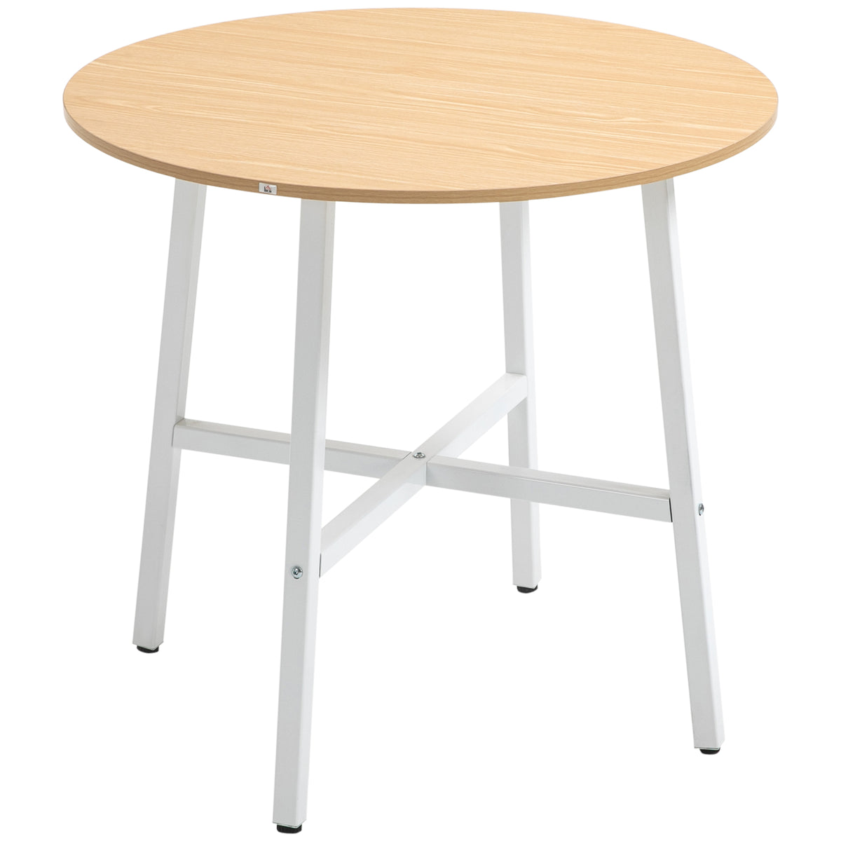 Dining table, industrial style, rounded design, stable up to 60 kg, Ø80 x 76H cm, natural wood/white