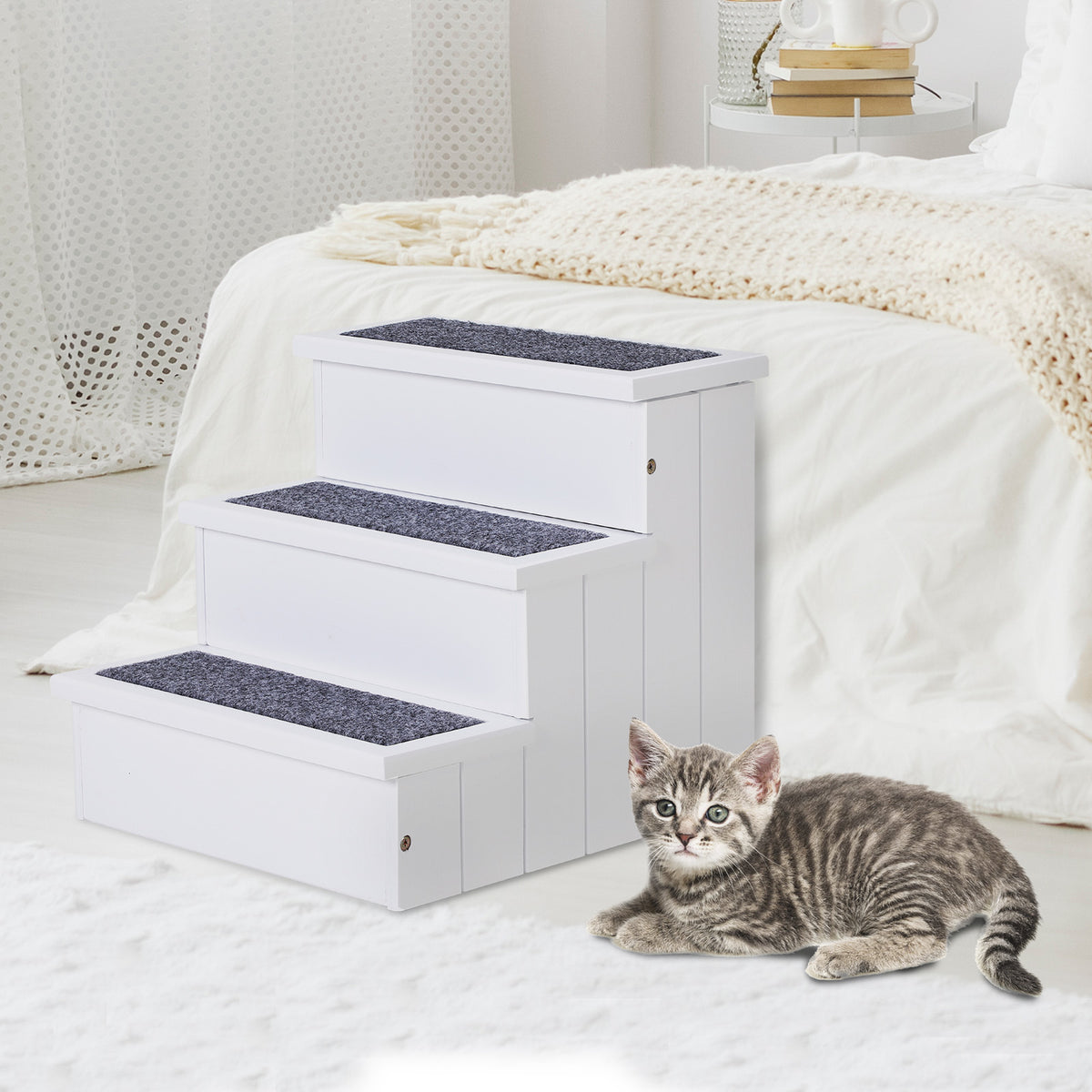 Dog Stairs 3 Steps Cat Stairs Pet Stairs Dog Steps for Dogs and Cats Pet Staircase Entry Aid with Carpet Storage (2)