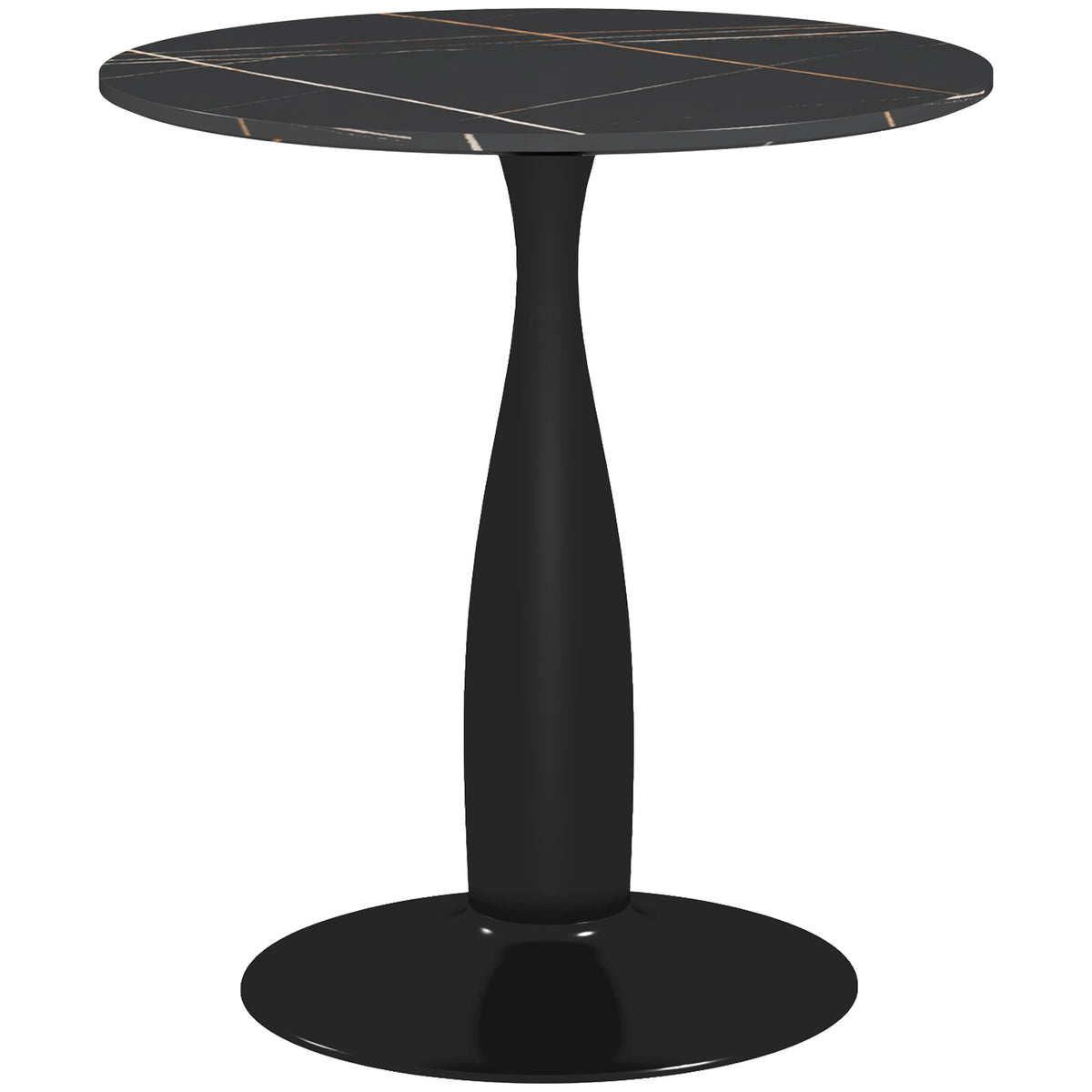 Round dining table, powder-coated steel, MDF with melamine, non-slip feet, 70 x 74 cm, black