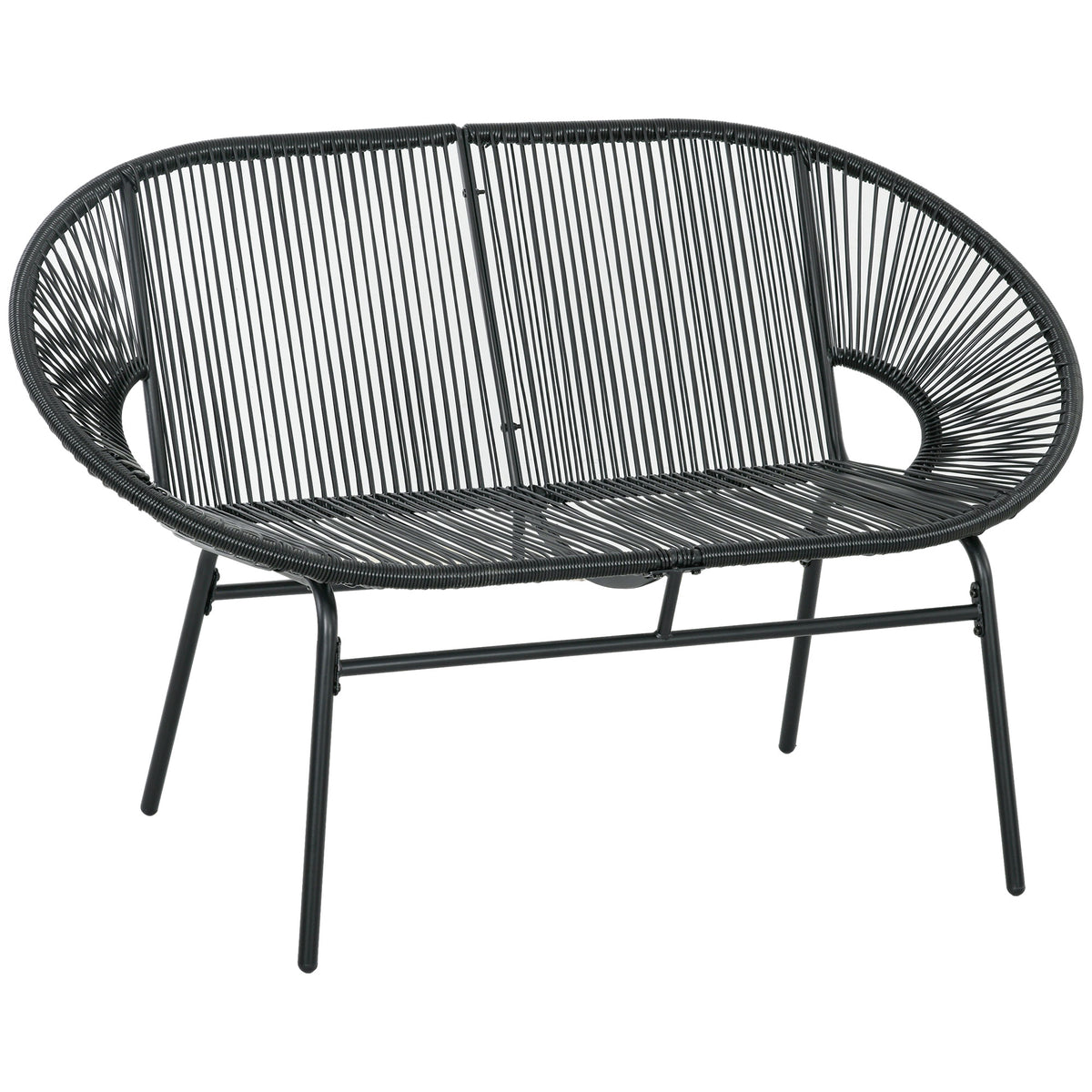 Rattan lounge chair in boho style, 132 cm x 72 cm x 83 cm, black