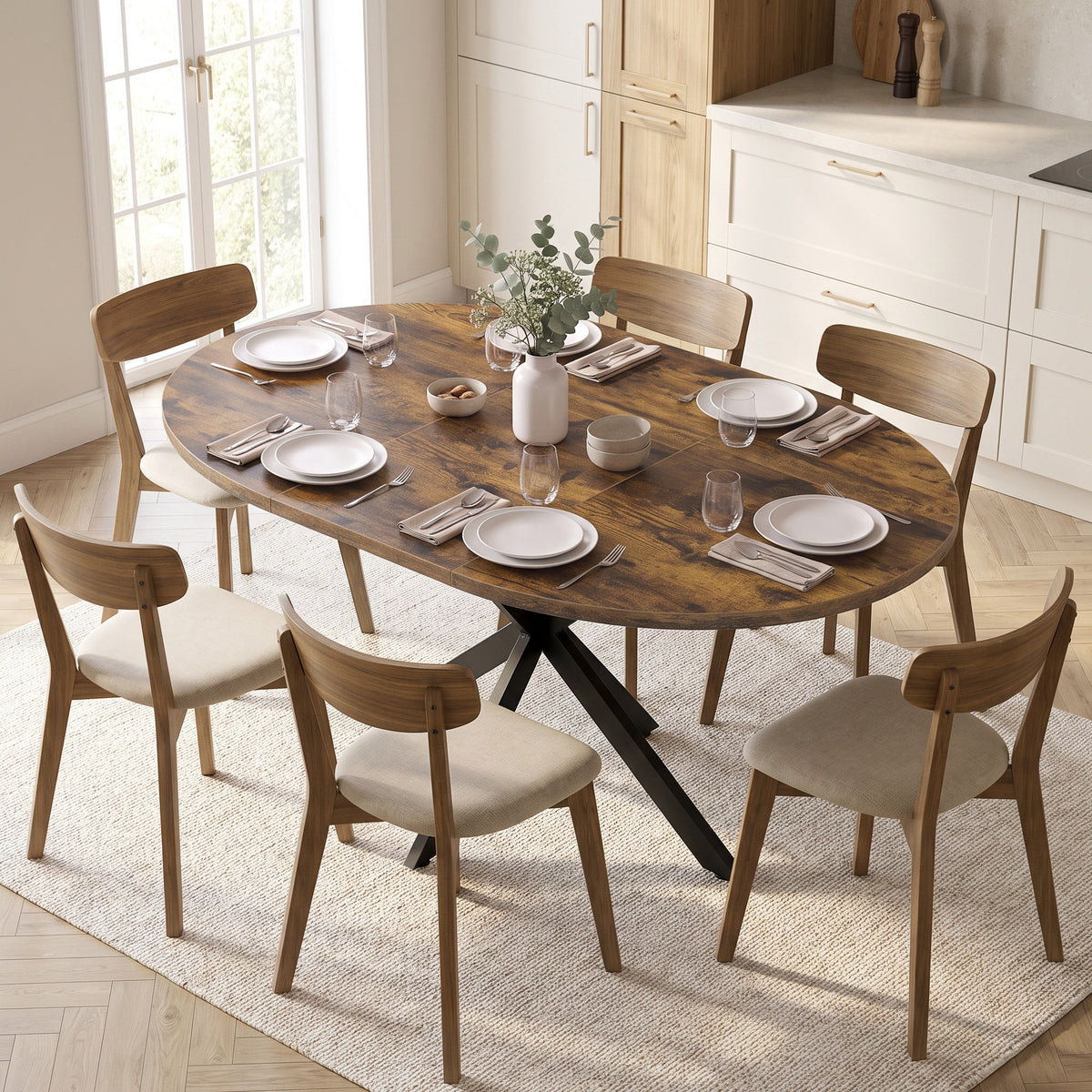 Extendable dining table for 4–6 people, kitchen table in industrial look with spider leg, rustic brown (2)