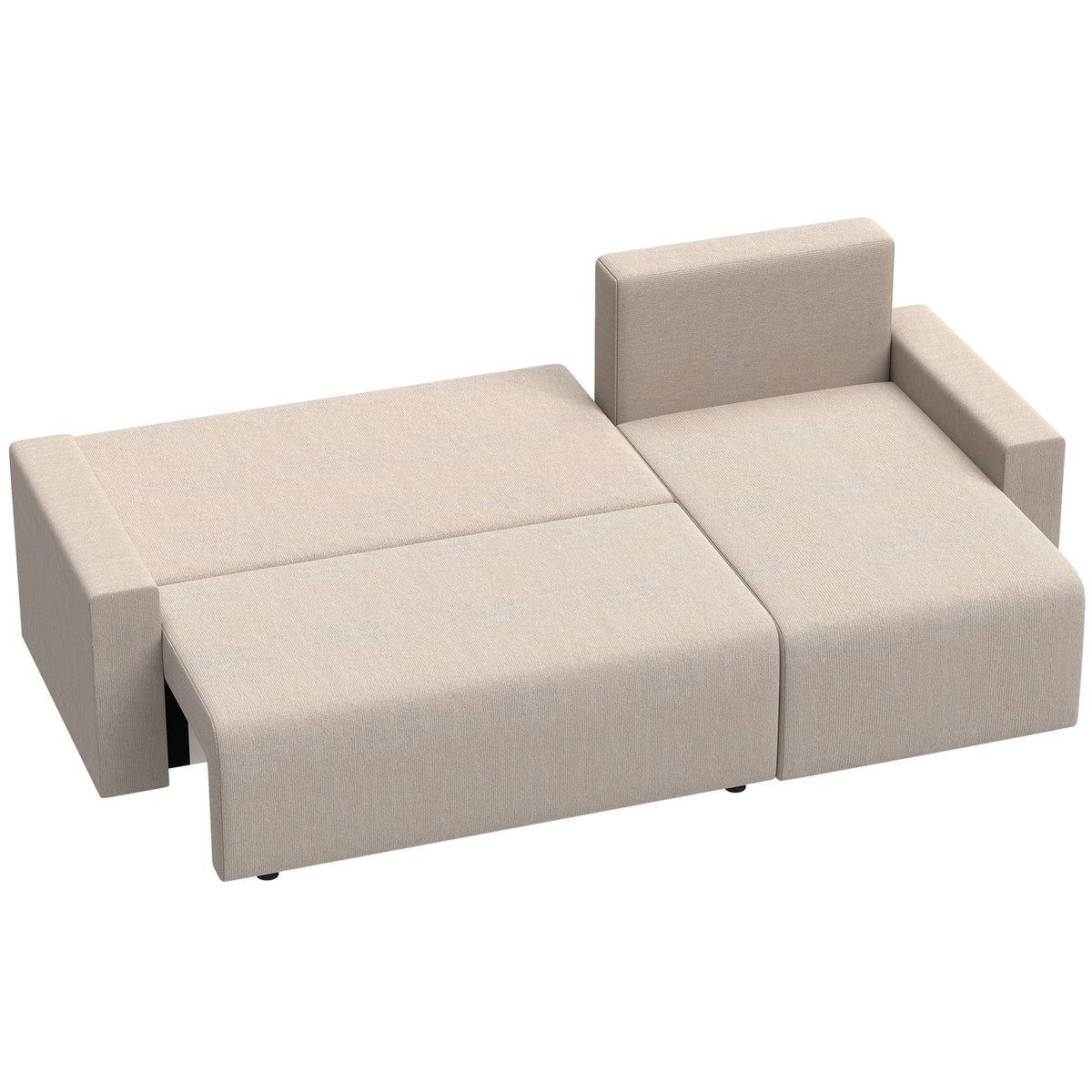 Corner sofa with sleeper function and reversible chaise longue, L-shaped 3-seater velvet sofa, beige