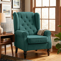 Elegant wingback chair, thickly upholstered, removable cover, 74 x 86 x 102 cm, dark green (8)