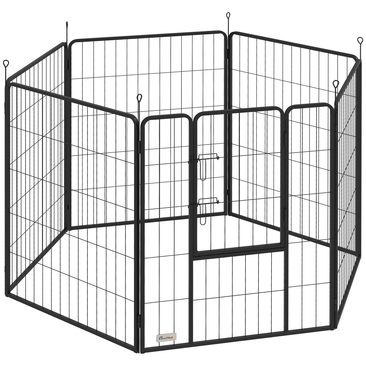 Dog fence, pet enclosure, 6 panels, steel, foldable, grey