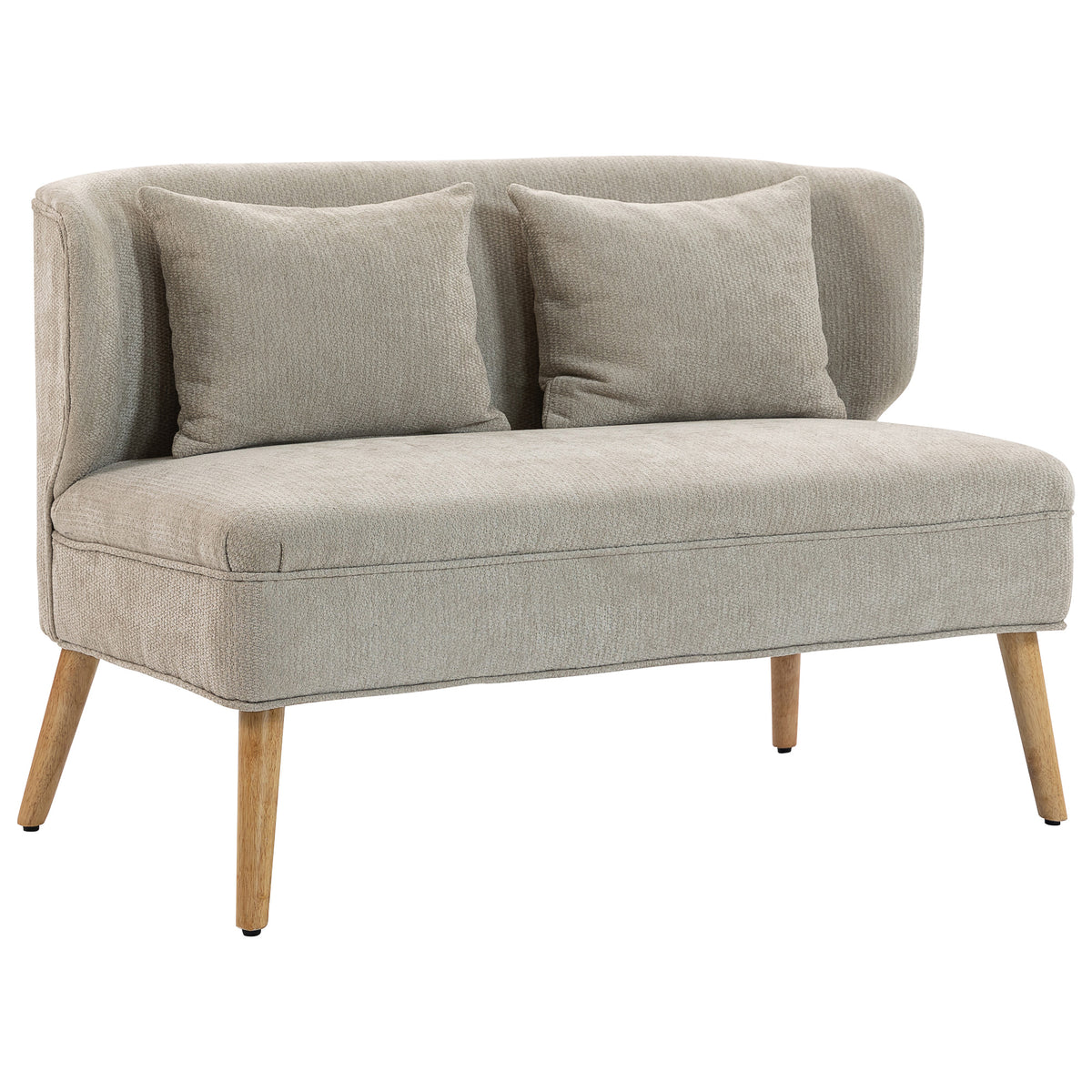 2-seater sofa, small chenille sofa with wingback, thick seat, rubberwood legs, beige
