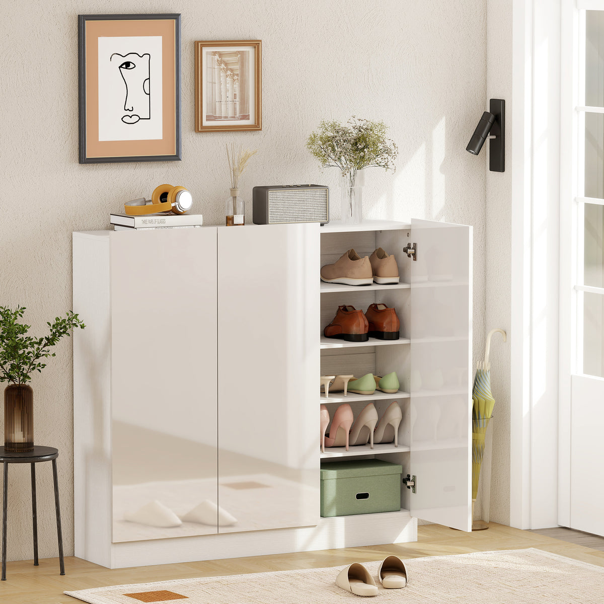 5-tier shoe cabinet for 30 pairs of shoes, adjustable shelves, for entryway, hallway, white (2)