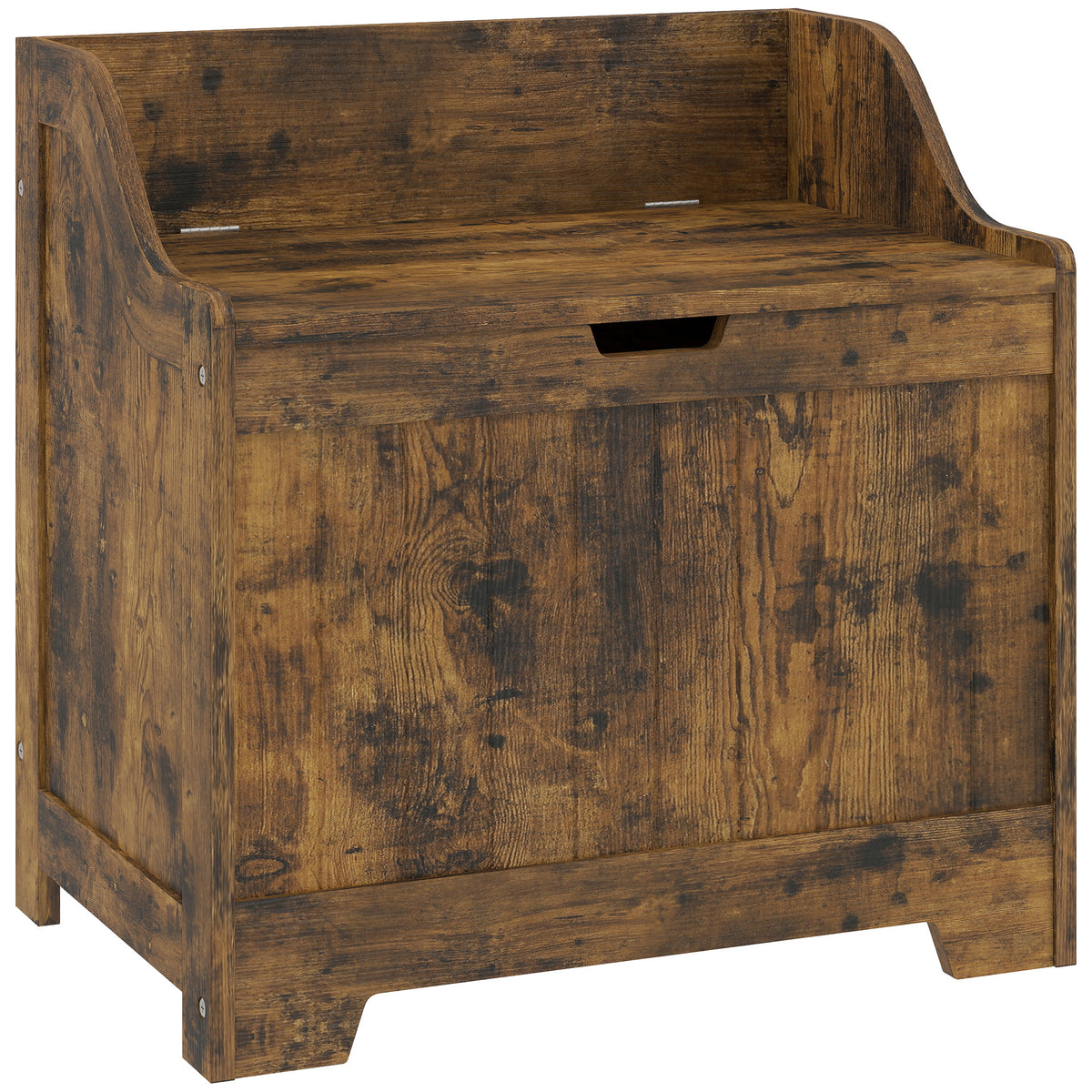 Storage chest with safety hinge, wooden chest with recessed grip for living room & hallway, rustic brown