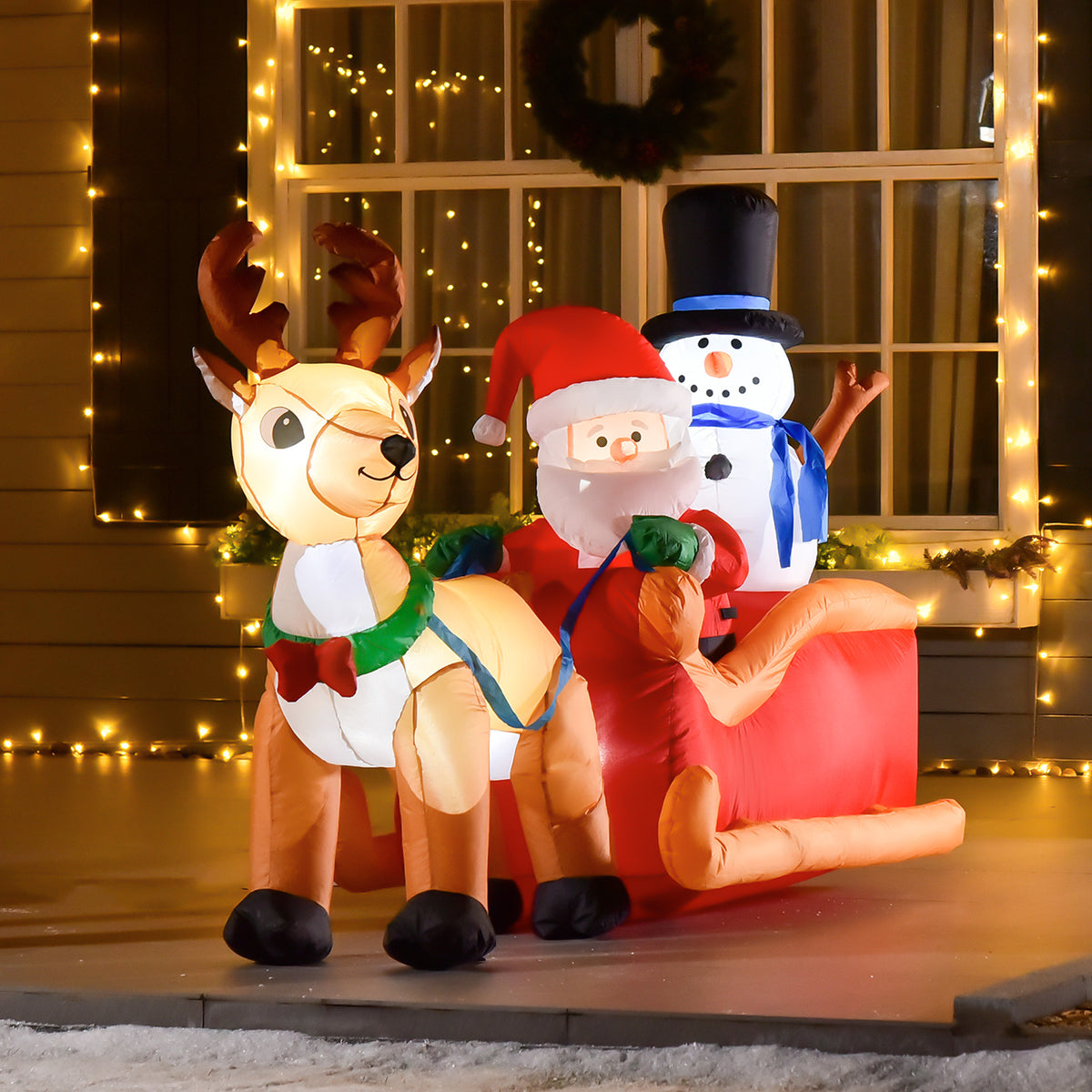 Christmas Decoration Inflatable Santa Claus Outdoor Christmas Decoration, Sleigh, incl. Blower, 1.8 m, Red + (2)