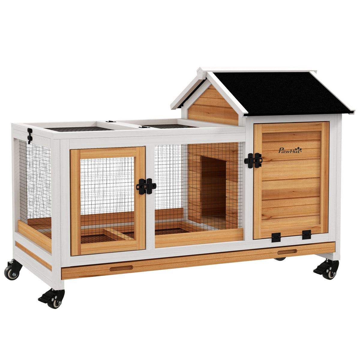Small animal hutch for dwarf rabbits, guinea pigs, with wheels, 108 x 58 x 73.5 cm, yellow