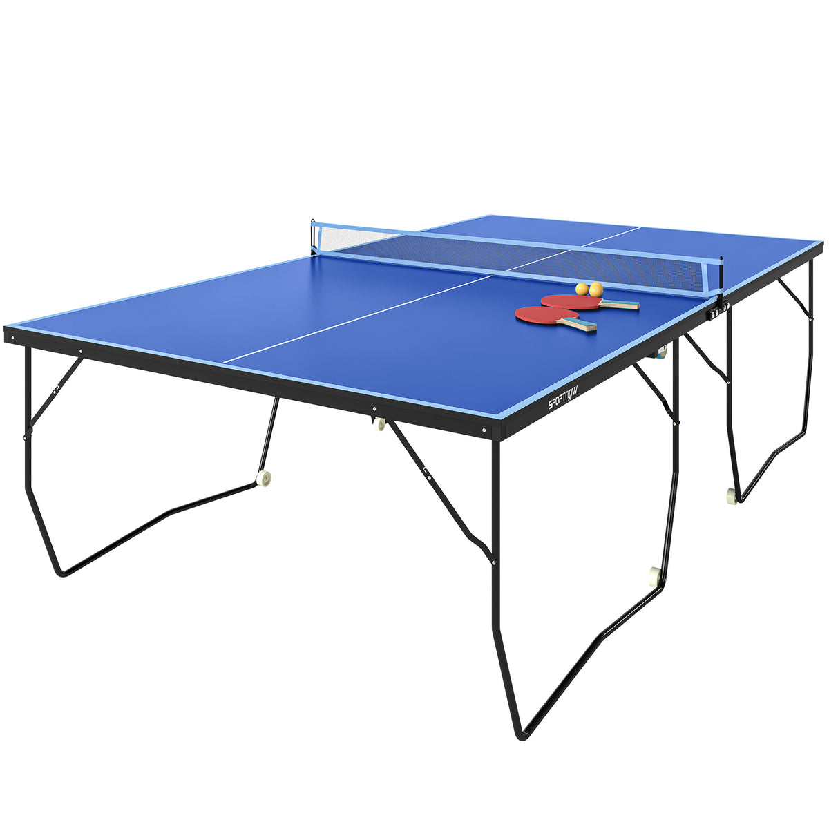 Table tennis table, foldable, 8 wheels, powder-coated steel frame, MDF, 274 x 152.5 x 76 cm, blue