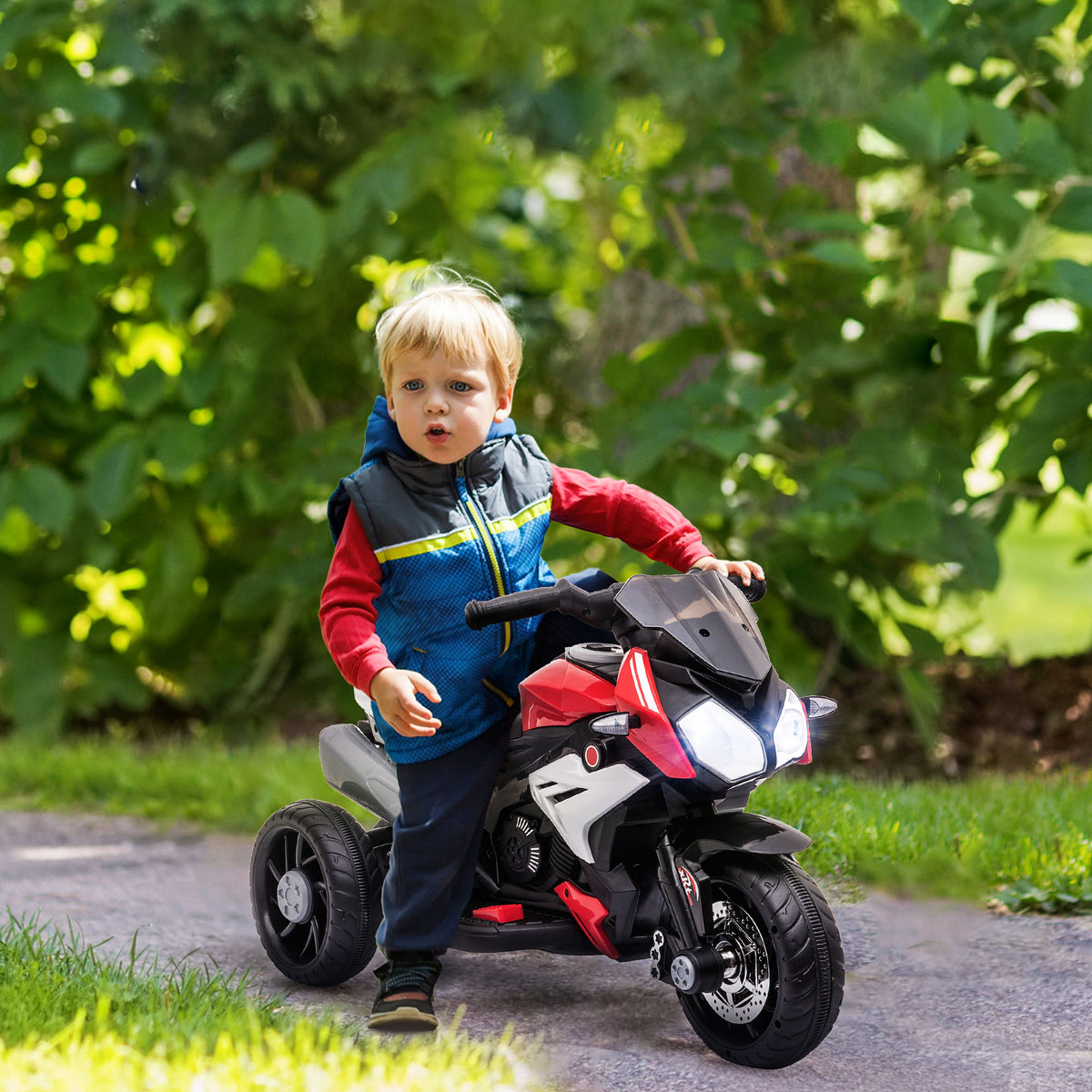 Electric motorcycle for children, lights & sounds, 3 km/h, rechargeable, plastic & metal, black/red (2)