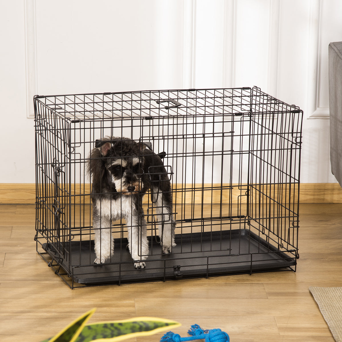 Dog crate, transport crate, wire crate, removable floor tray, black (2)