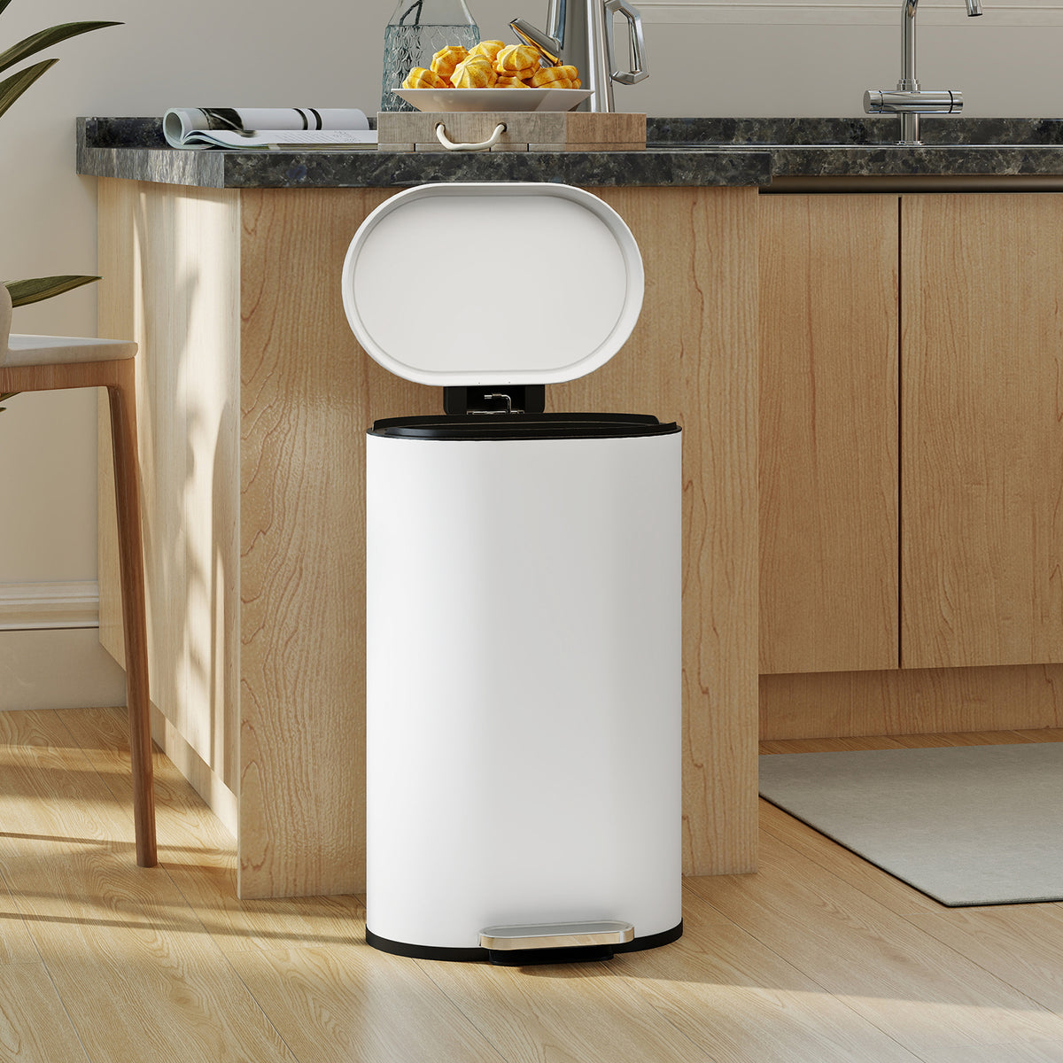 Kitchen Trash Can 30 Liter Step Bin with Soft-Close Lid, Metal Pedal, Cream White, 36.5 x 31 x 61 cm (2)