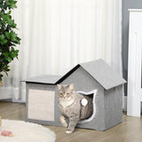 Cat house with scratching surface, incl. toy ball, cat cave, 65 cm x 41 cm x 45.5 cm H, brown + white + beige (10)