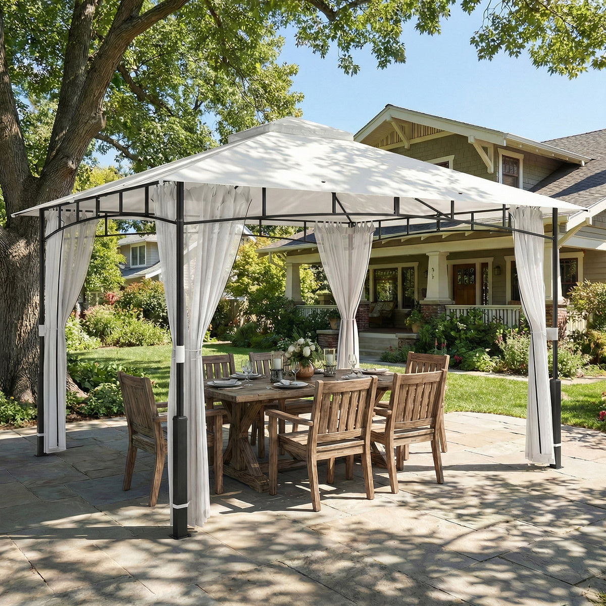 Gazebo, 3x3.6 m, water-resistant, stable garden gazebo with mosquito net, double roof, for garden, patio, black (2)