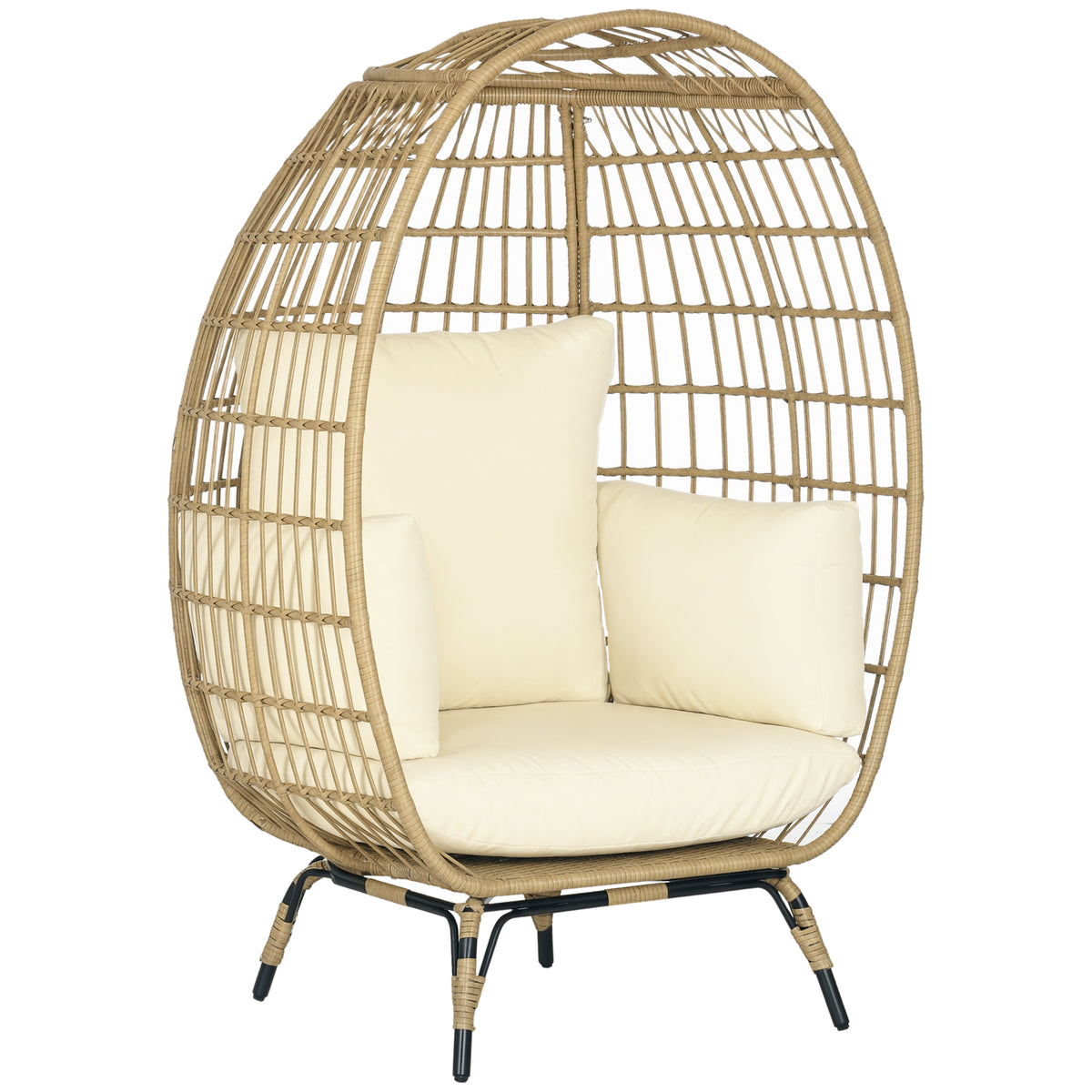 Rattan-effect wicker chair, soft seat cushions, aluminum frame, khaki+beige, 105 x 90 x 148 cm