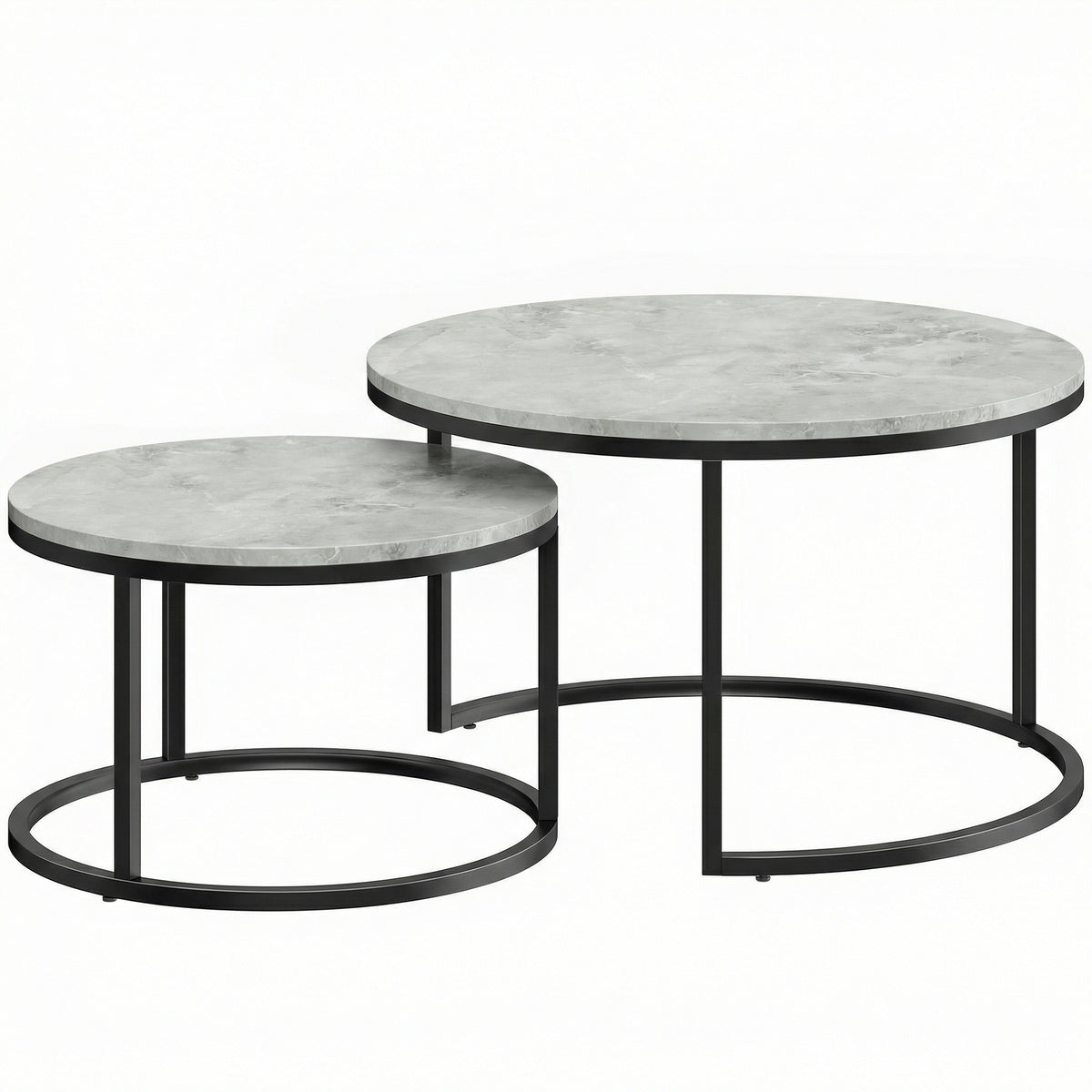 Modern 2-Piece Coffee Table Set, Stackable Side Tables with Metal Frame for Living Room, Bedroom, Office, Light