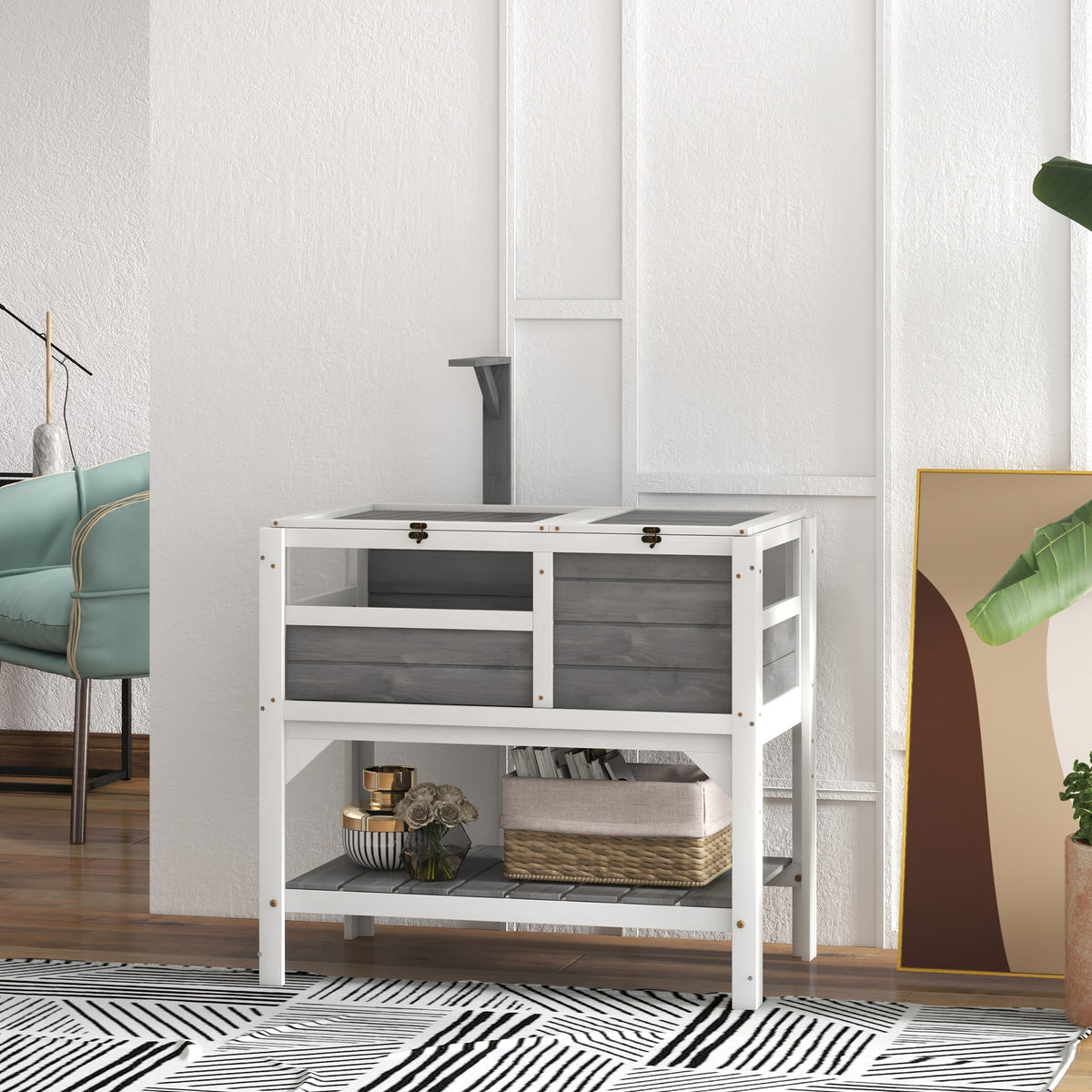 Wooden tortoise house, tortoise enclosure with shelf, lamp holder, main house, acrylic window, hinged roof (2)