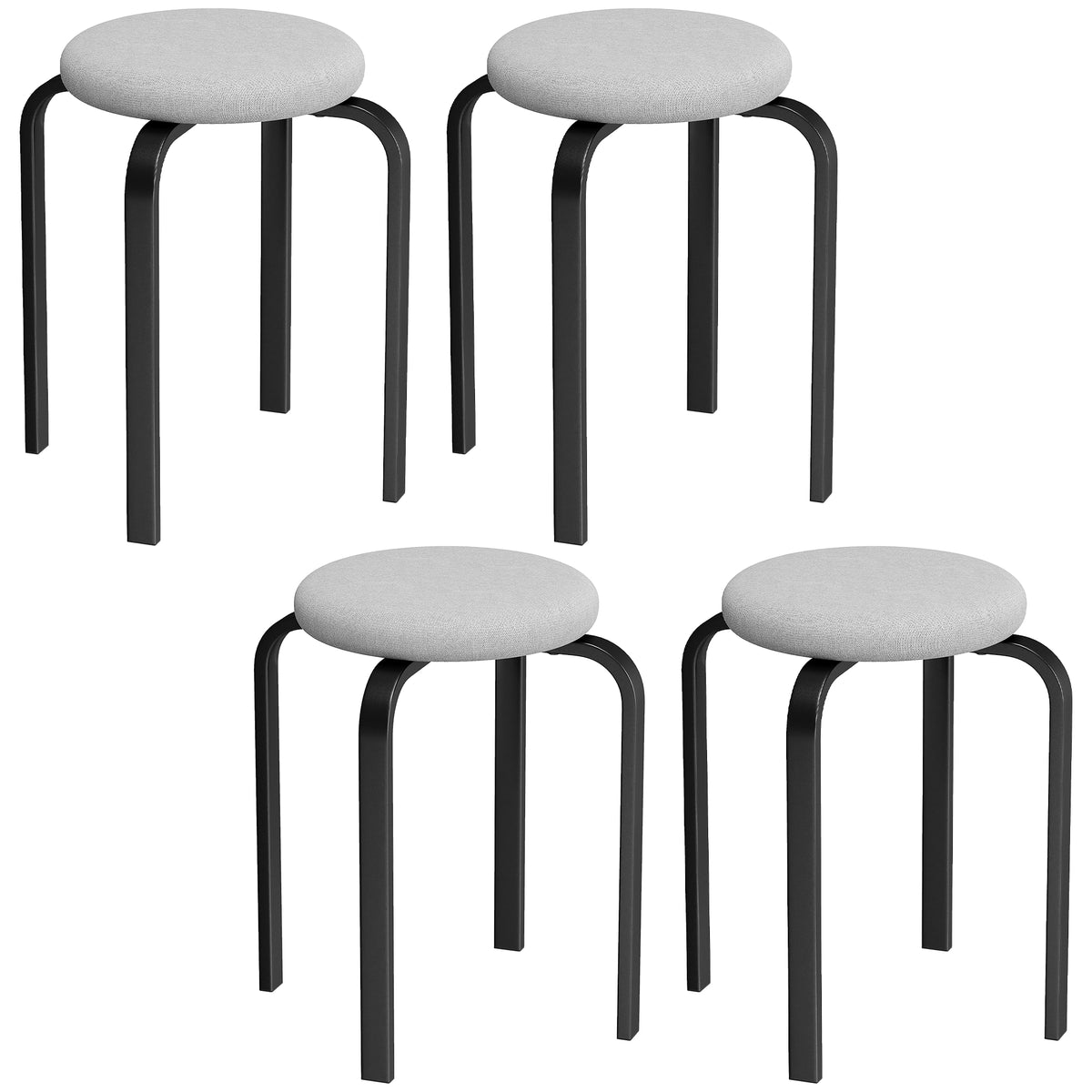 Set of 4 stackable stools, modern padded round stools without backrest for kitchen, dining room, grey