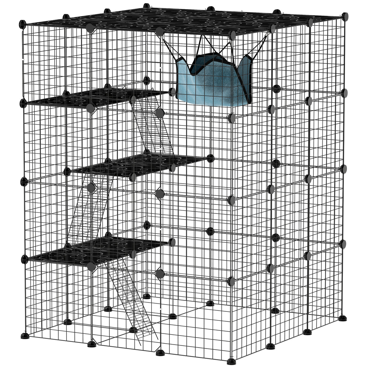 4-Tier Indoor Cat Cage DIY Cat Enclosure with Dense Metal Wire, Hammock, Ramp, Doors, and Jumping Platforms