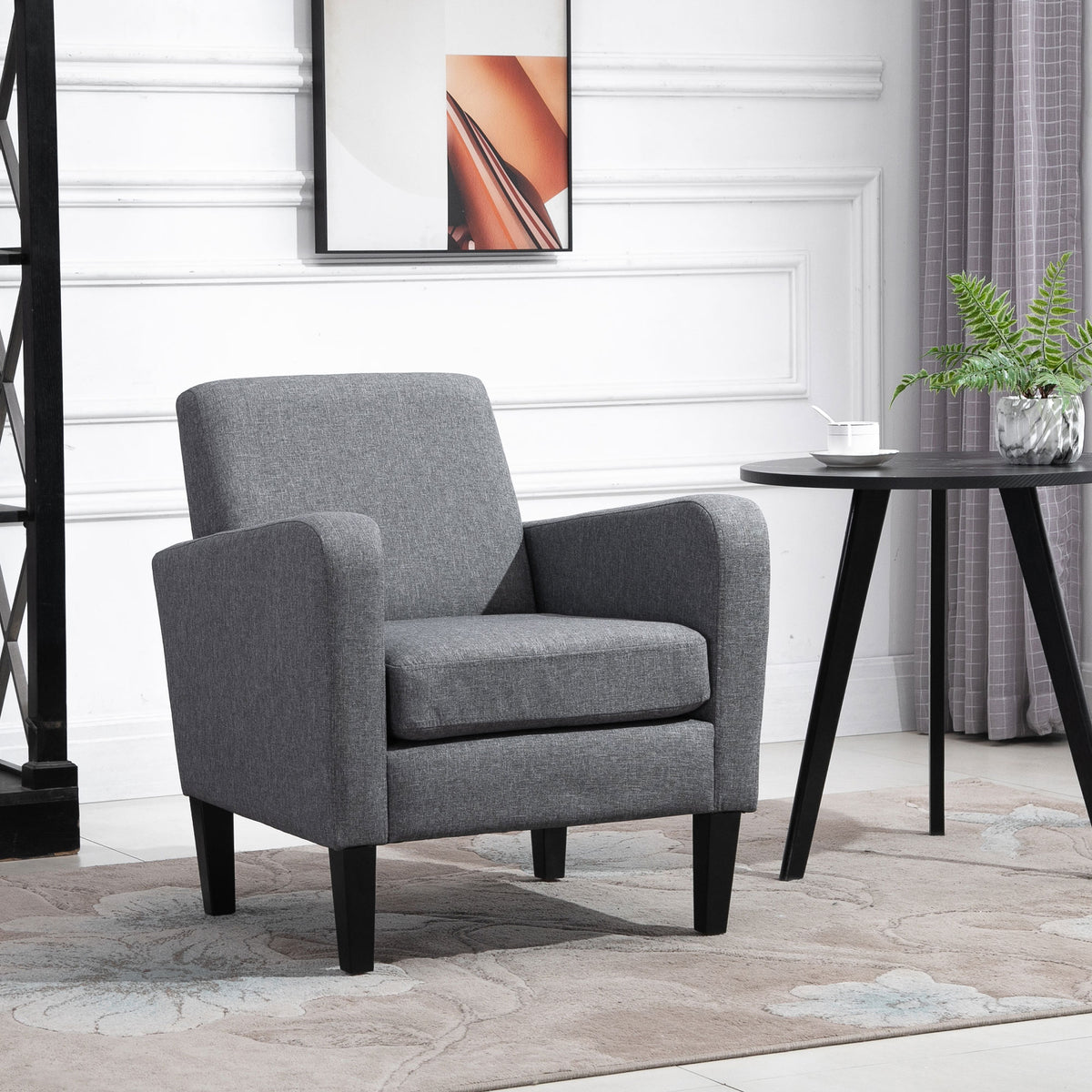 Single armchair, recliner, upholstered armchair with wooden legs, linen-look fabric, 66 x 72 x 74 cm, light grey (2)