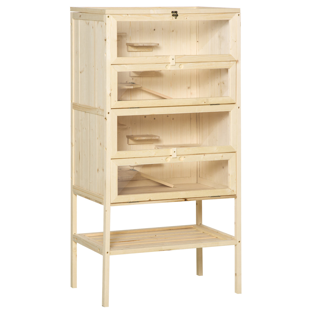 Wooden hamster cage, 5 tiers, nagarium, small animal cage with wire roof and ramps, large wooden cage for mice