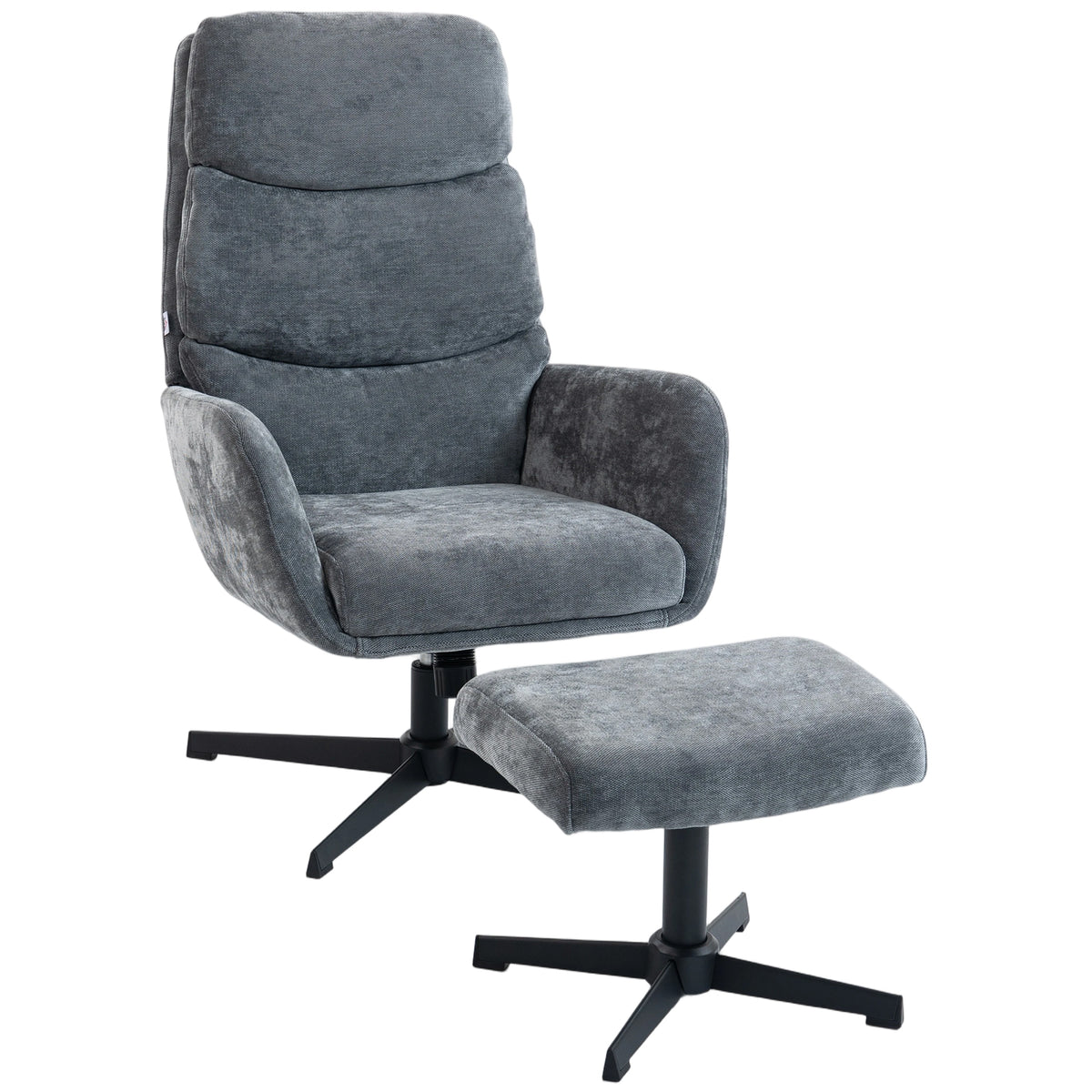 Upholstered armchair with footstool, lounge chair with high backrest, metal base, for living room, bedroom, grey