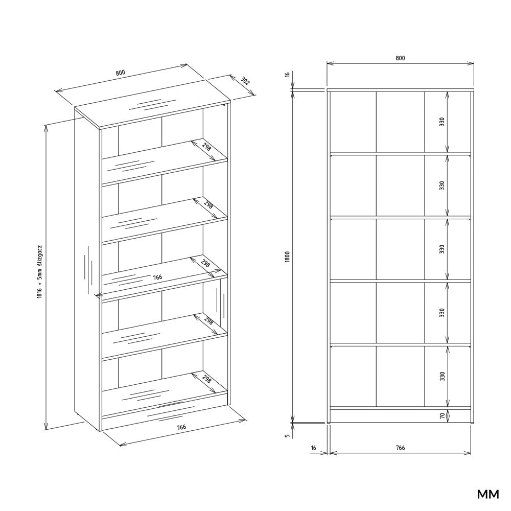 REGAL Schrank R80 für Bücher EICHE ARTISAN SCHWARZE KANTEN 5 Ablagen für Büro – Produktabbildung 6