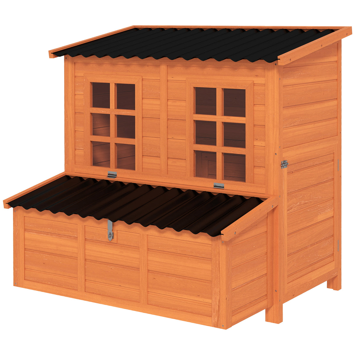 Chicken coop with nesting box for 3-4 chickens, waterproof roof, fir wood, plastic, 100 x 86 x 100 cm, orange
