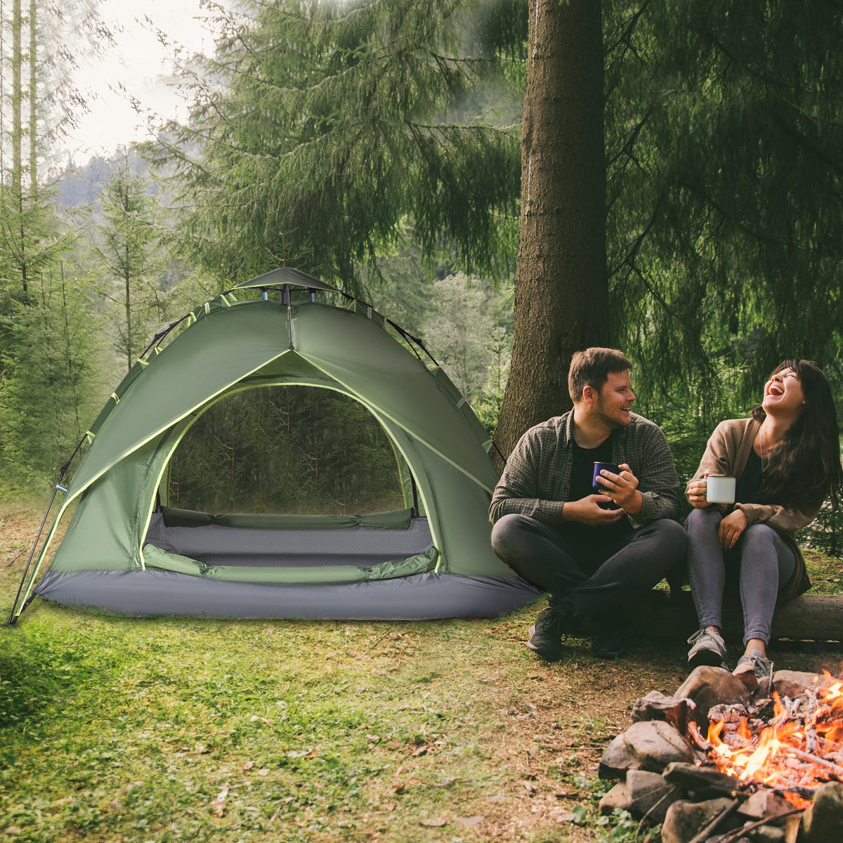 Double tent camping tent outdoor tent family tent quick-up tent 2 adults + 1 child 4 seasons waterproof carrying (2)