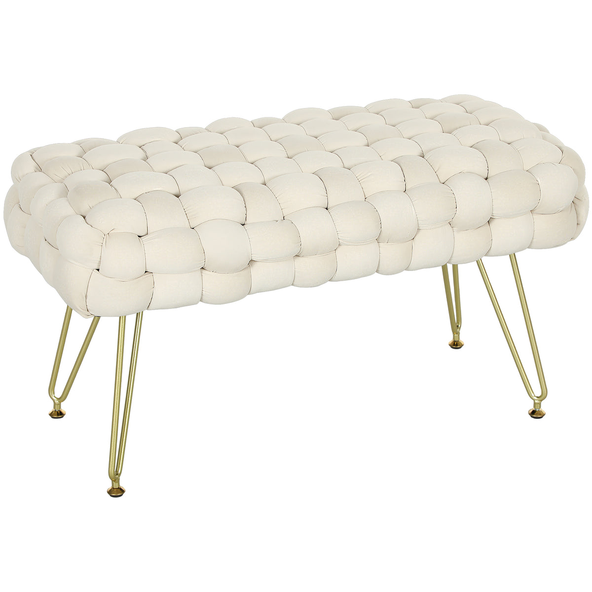 Modern footstool with metal legs, upholstered seat, for living room, bedroom, hallway, cream white