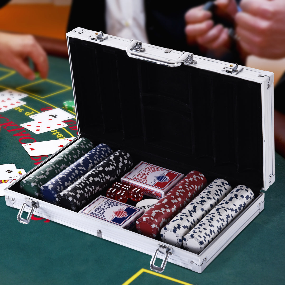 Lockable poker case poker set with case 300 chips 5 dice 2 decks of cards accessories, complete poker chip set (2)