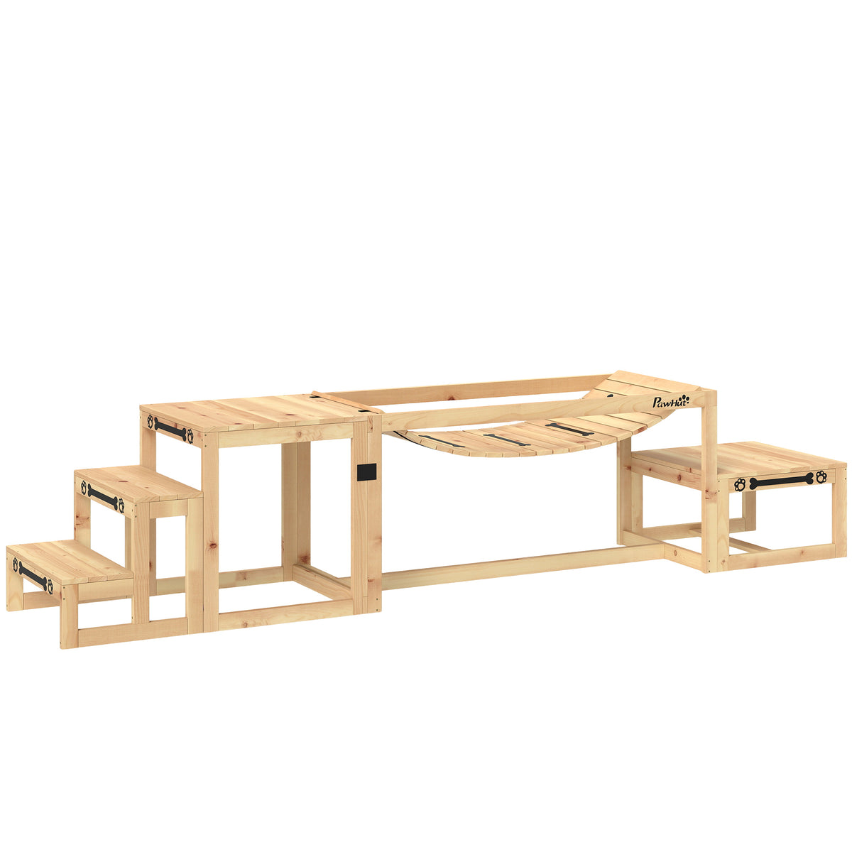 Agility set for dogs, dog training structure with bridge, stairs, platform, fir wood, for large dogs up to 40 kg