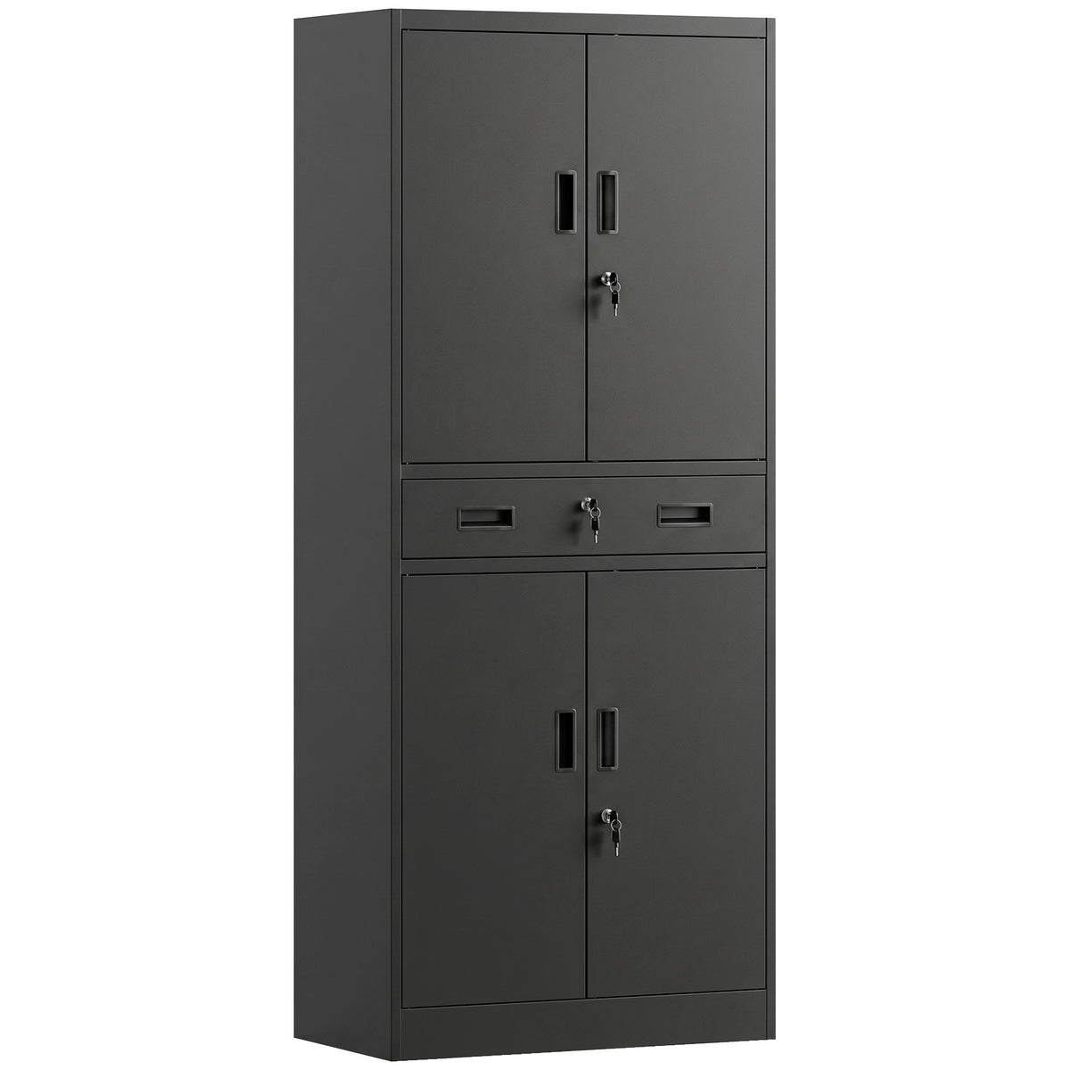 Metal cabinet 180 cm, tool cabinet with lockable doors, drawer and adjustable shelves, black