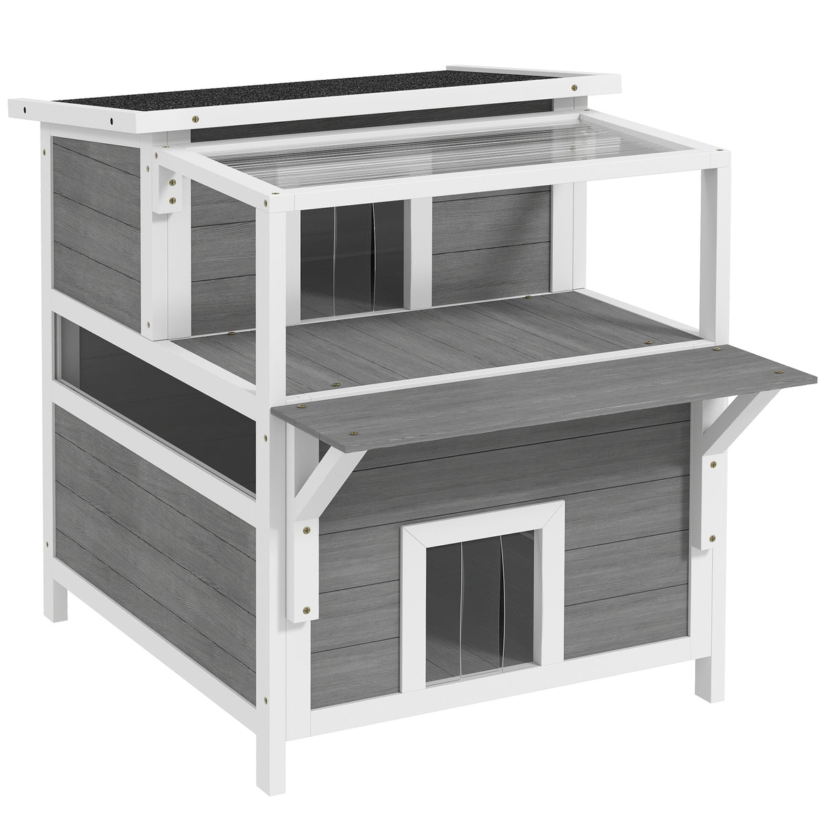 2-story cat house with balcony, weatherproof cat shelter, rain and sun protection, for indoor and outdoor use