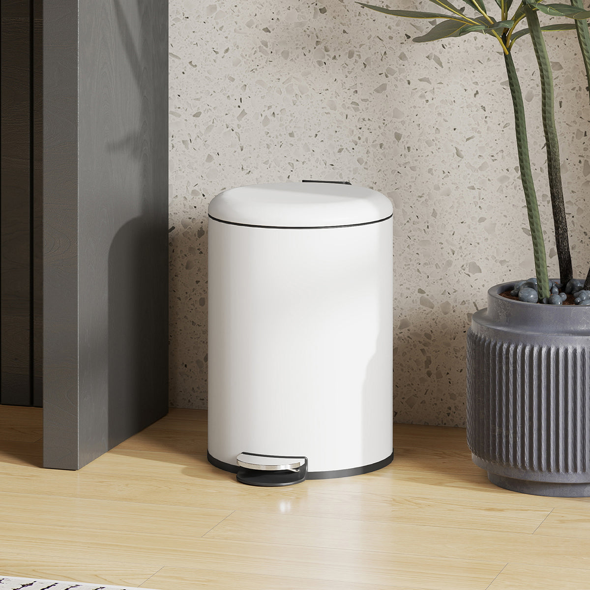 20L trash can, with pedal, inner bucket, fingerprint-proof, soft-close, cream white (2)