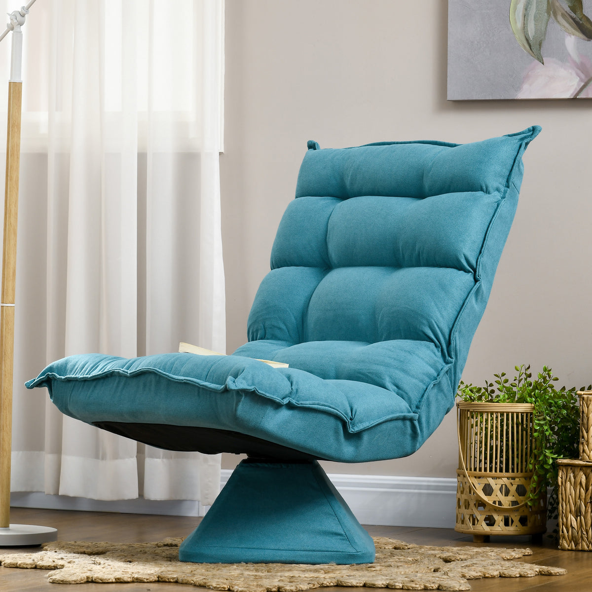 Recliner reading chair, swivel, velvet look, 62 cm x 70 cm x 95 cm, blue (2)