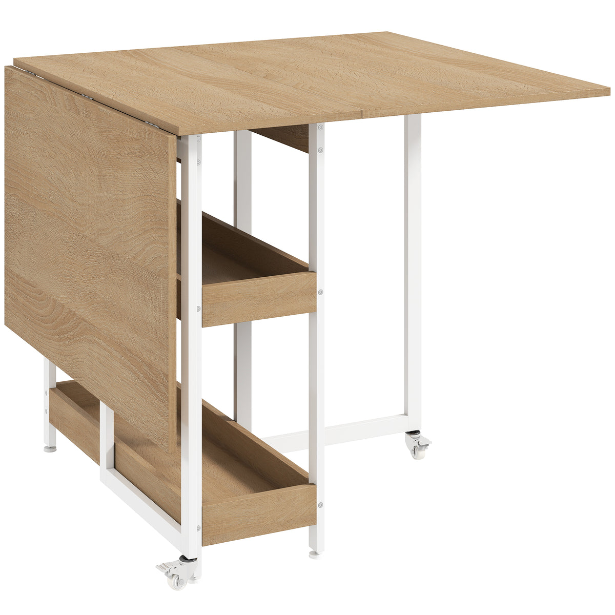 Foldable dining table in industrial design, for up to 4 people, open shelves, flexible, metal, chipboard