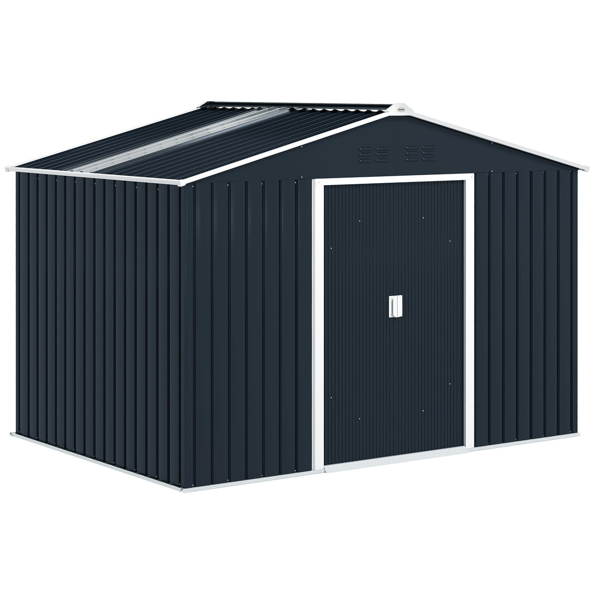 Metal tool shed with sliding doors and ventilation windows, 277 x 195 x 192 cm, dark gray