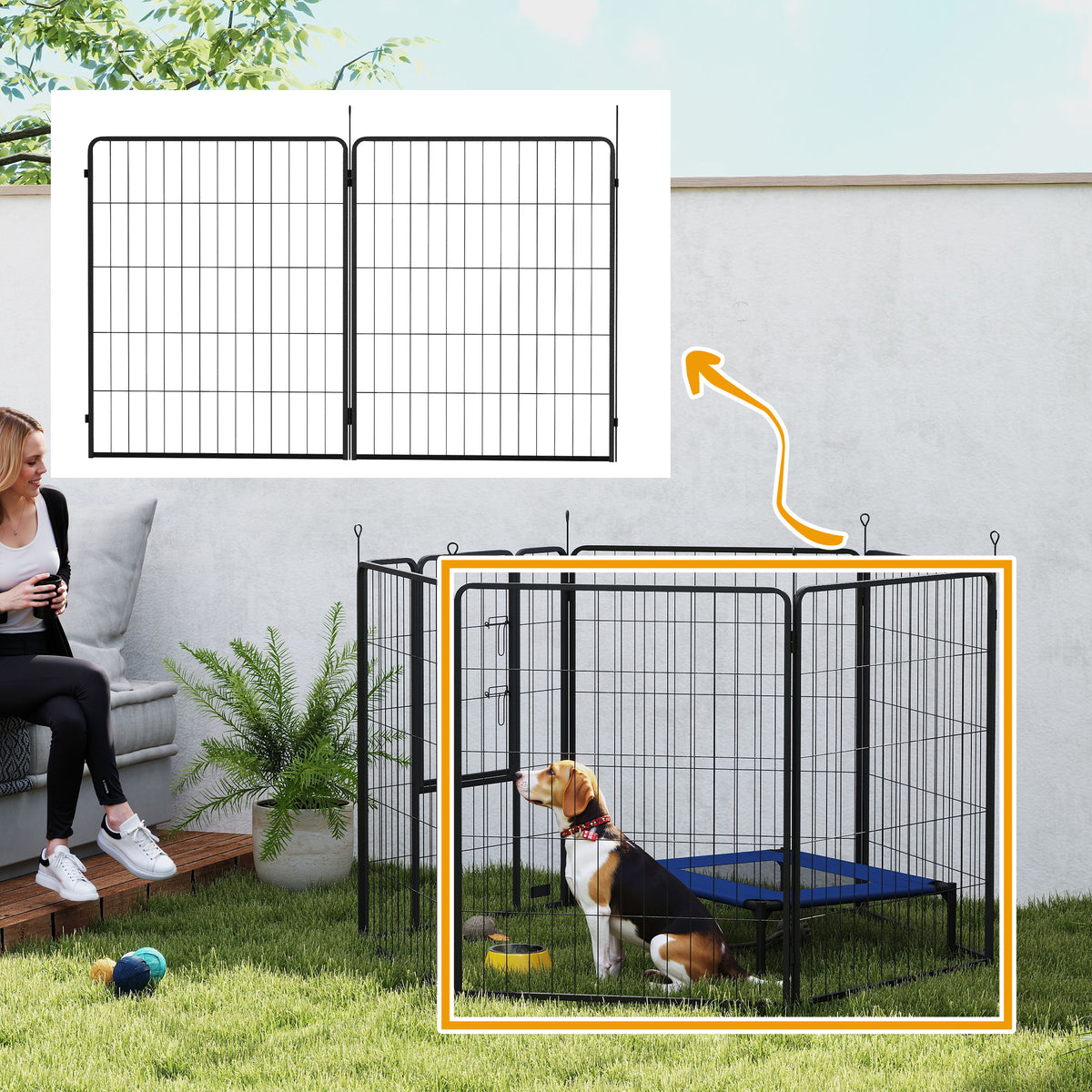 2-piece extension set for puppy playpen, dog fence panels, pet play area, steel puppy fence, grey (2)