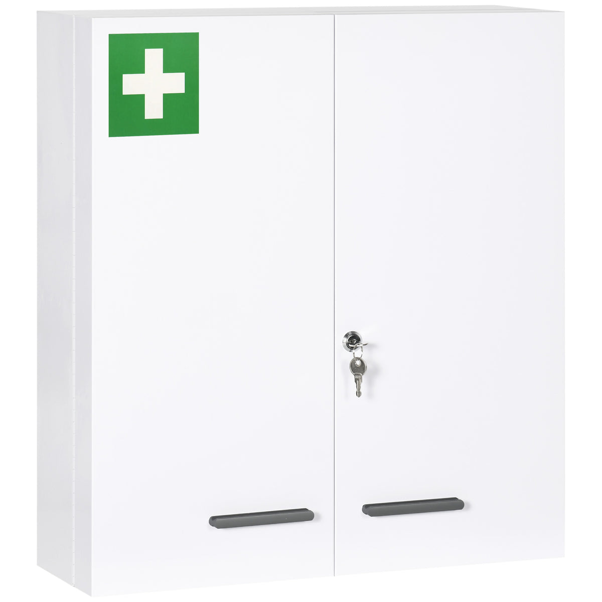 Medicine cabinet, 6 internal compartments, lockable, 2 doors, sturdy steel housing, white, 55 x 18 x 60 cm