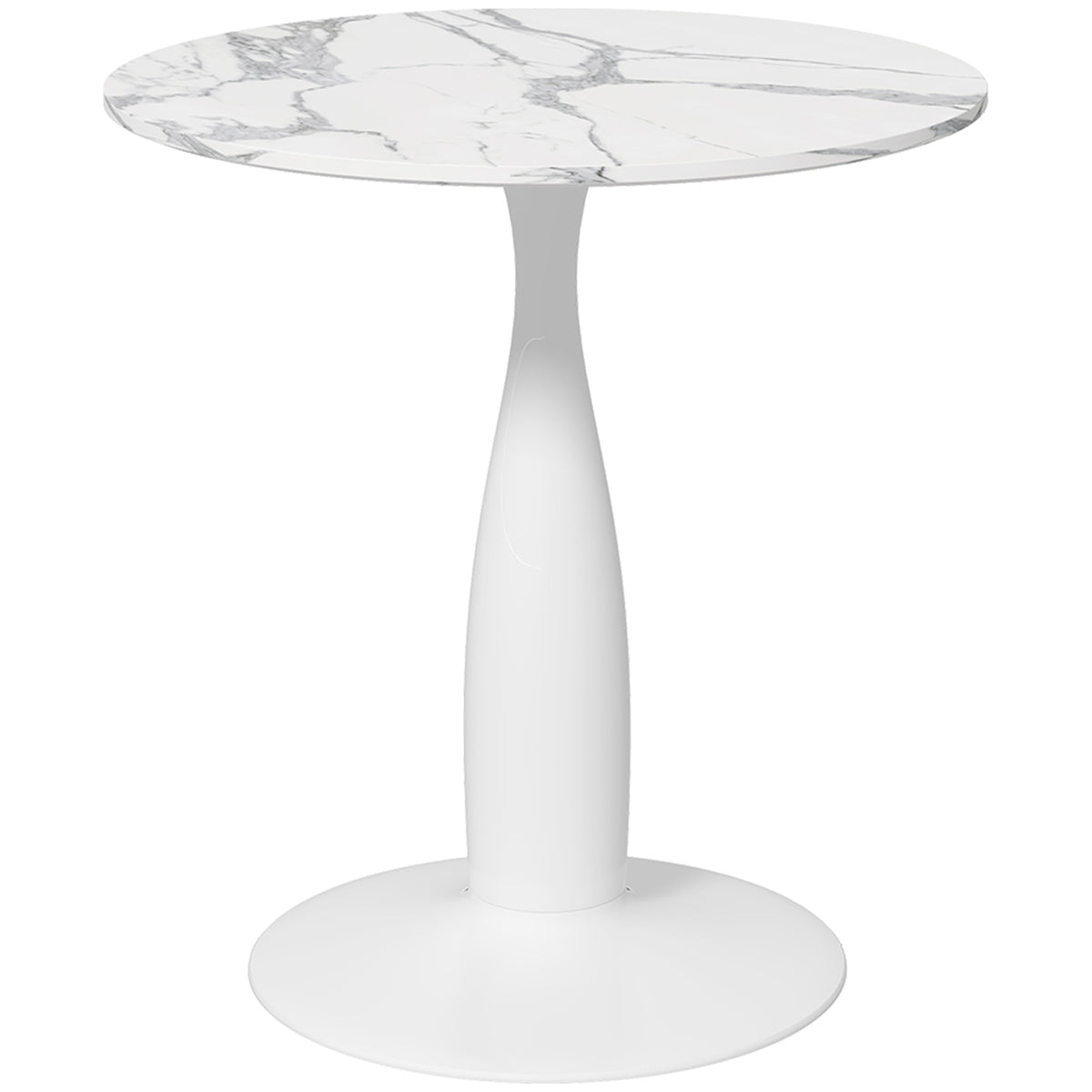 Round dining table, powder-coated steel, MDF with melamine, non-slip feet, 70 x 74 cm, white
