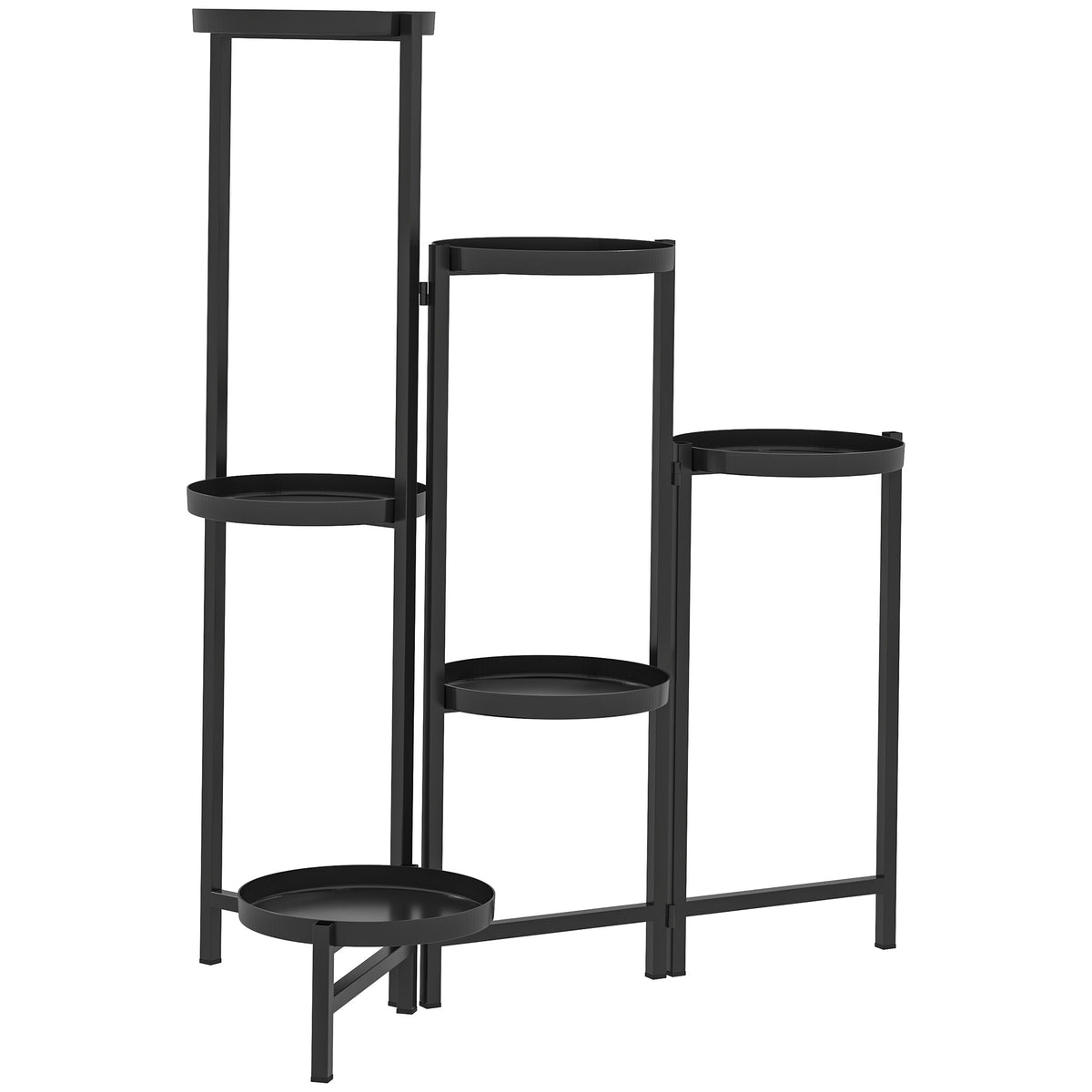 Flower pot stand, plant stand with 6 adjustable round tiers, corner stand for plant pots, metal, black