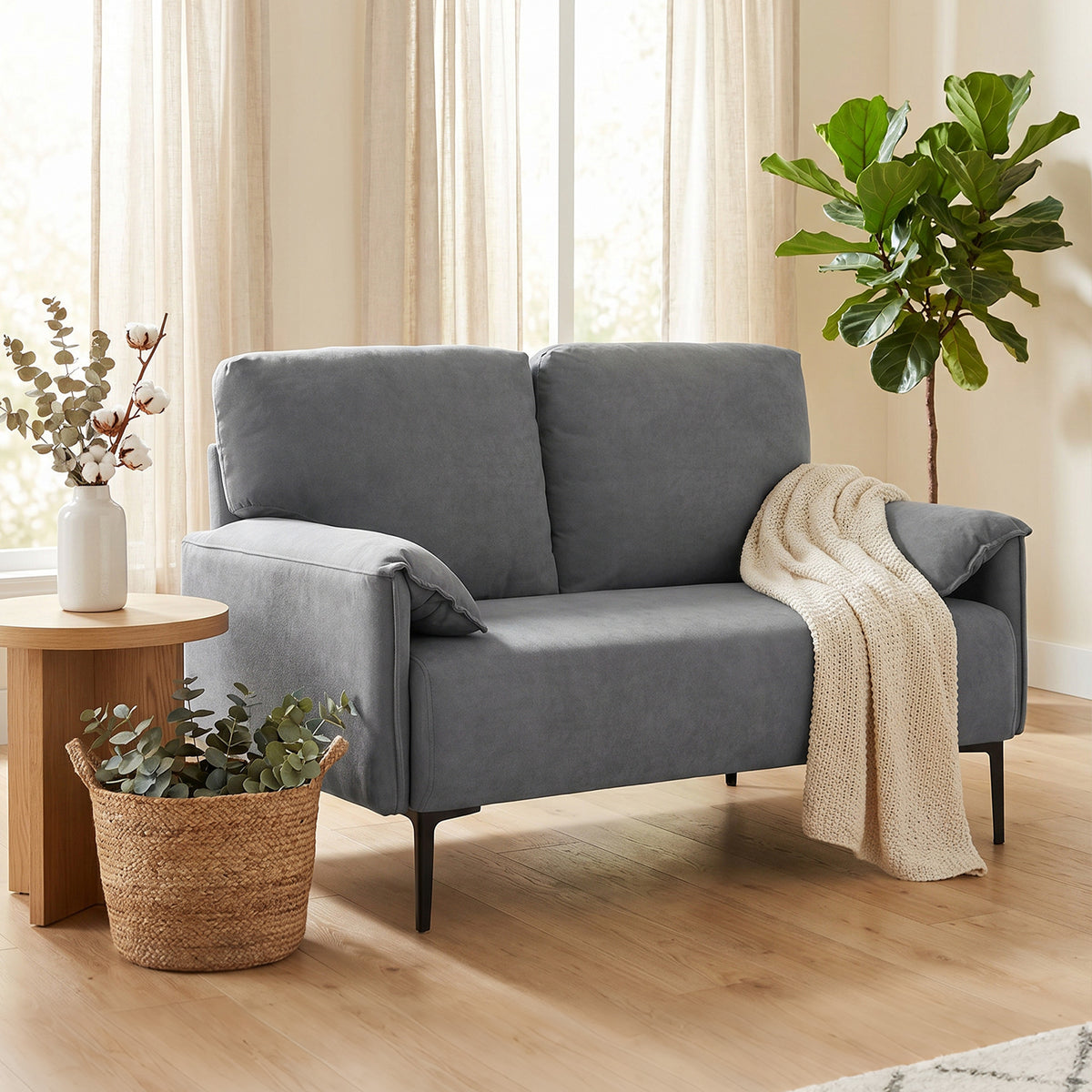 2-seater sofa, thick cushions, velvet upholstery, upholstered sofa, black (2)