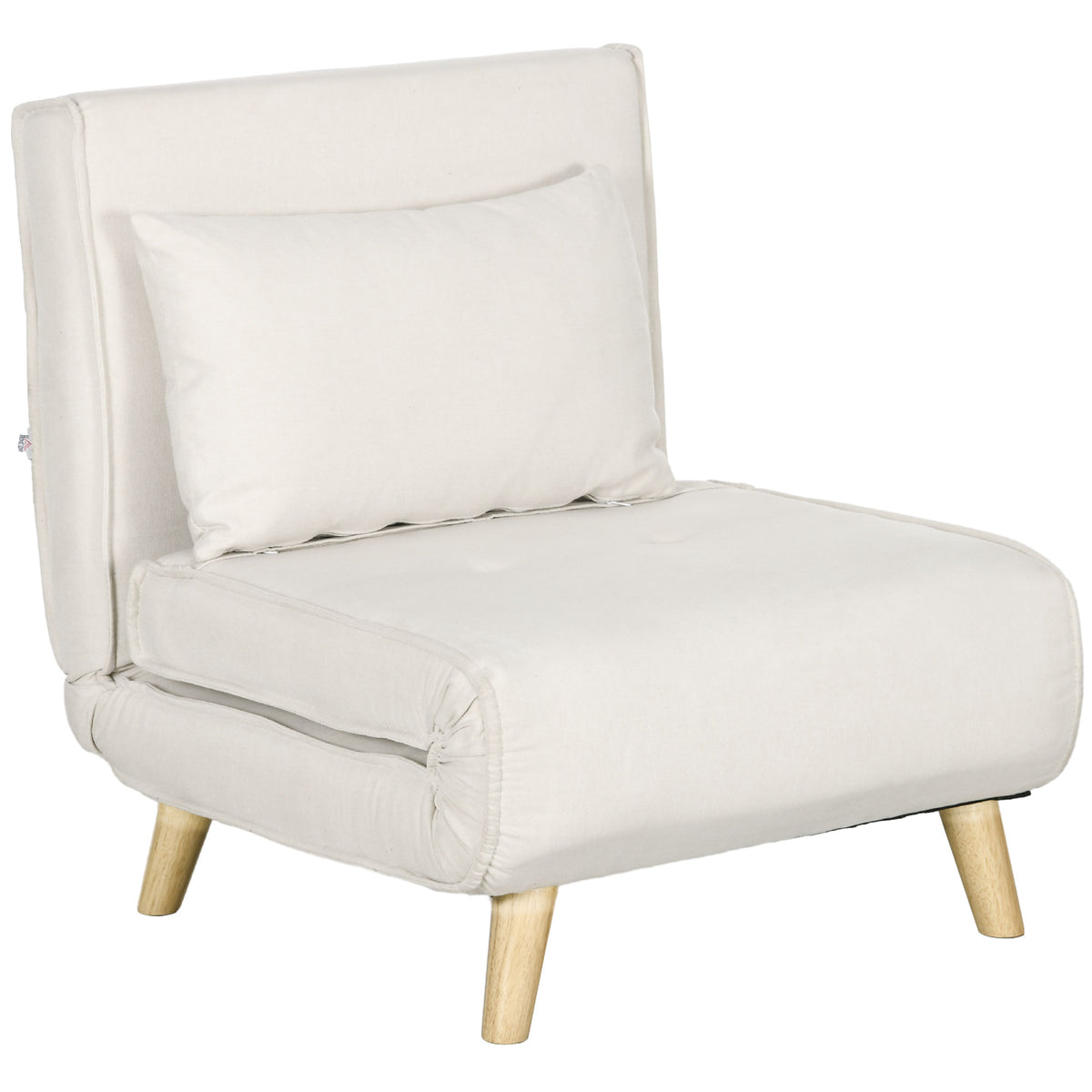 Convertible chair bed, 6-level adjustable backrest, linen-look fabric, up to 120 kg, cream