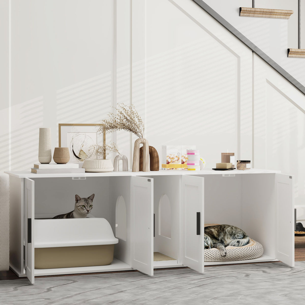 Cat Litter Box Enclosure Cat House with Door Partition Litter Box Furniture for Large Cats 145 x 49 x 51 cm (2)