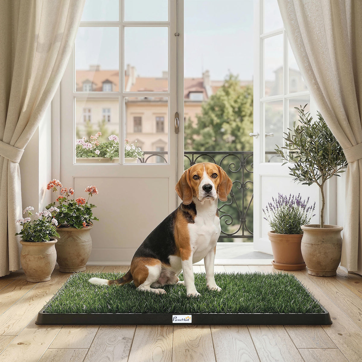 Dog toilet 76 x 50.5 cm dog potty with 2 washable artificial grass pads, puppy toilet for dogs for balcony home (2)