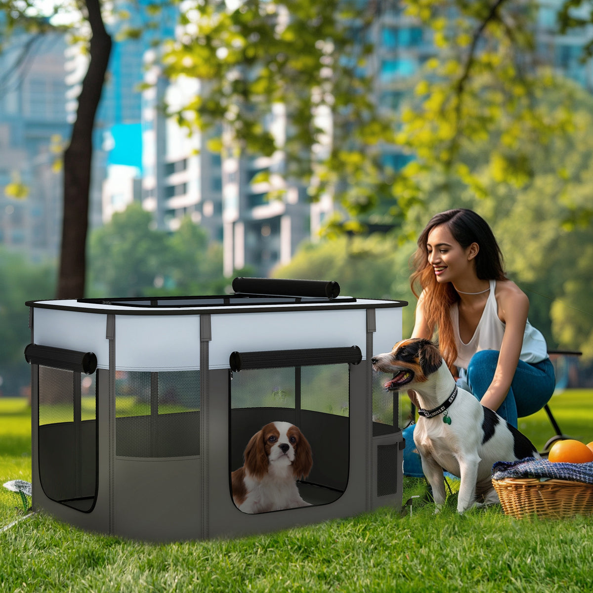 Pet playpen, foldable, with storage bag, for puppies and kittens, indoor and outdoor, grey (2)
