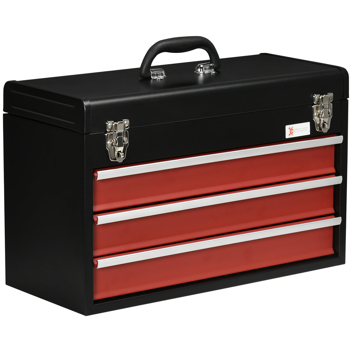 Toolbox, tool chest, 3 drawers, lockable, steel housing, black+red, 51 x 22 x 32 cm